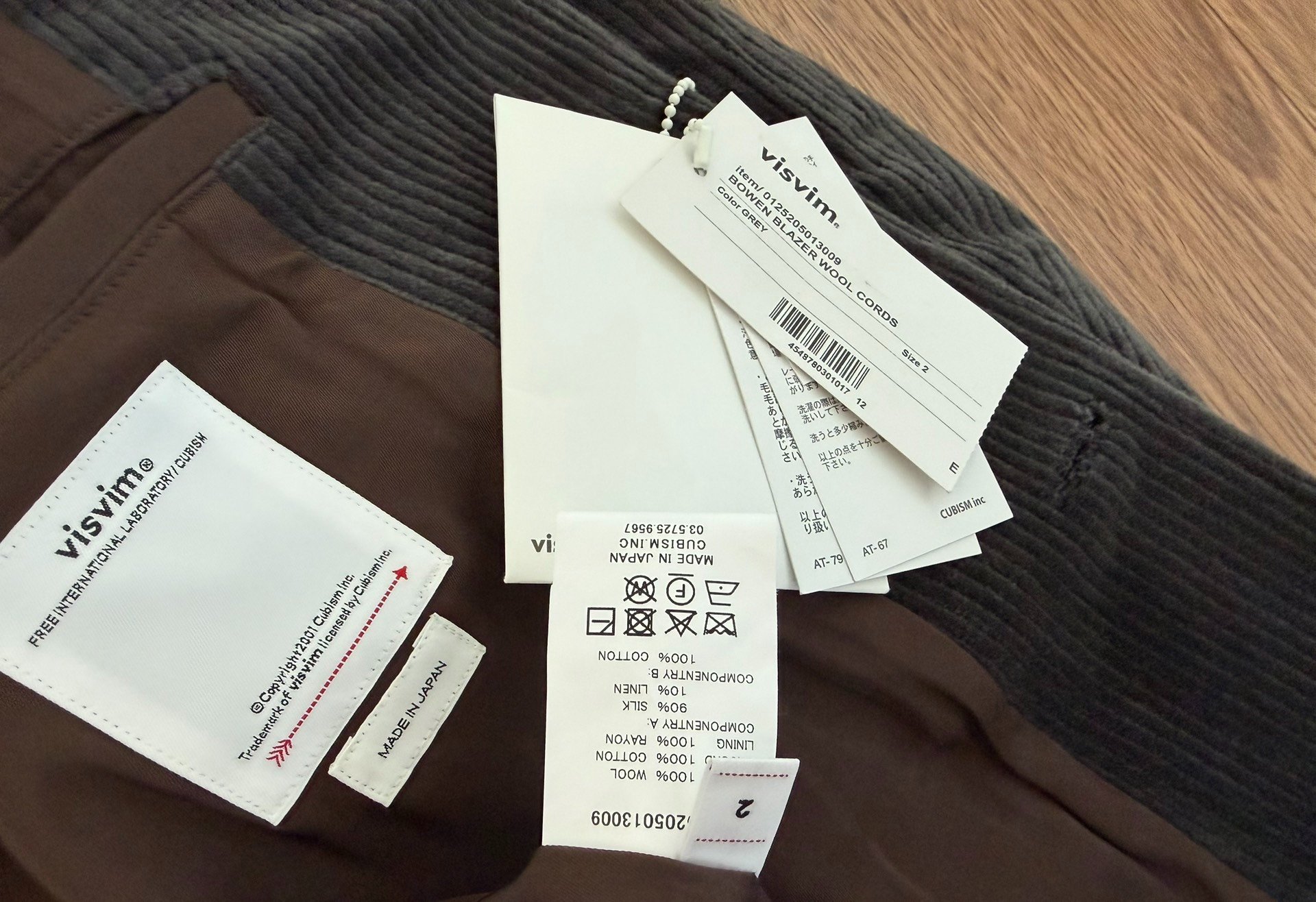 VISVIM 25AW Bowen Corduroy Blazer — label