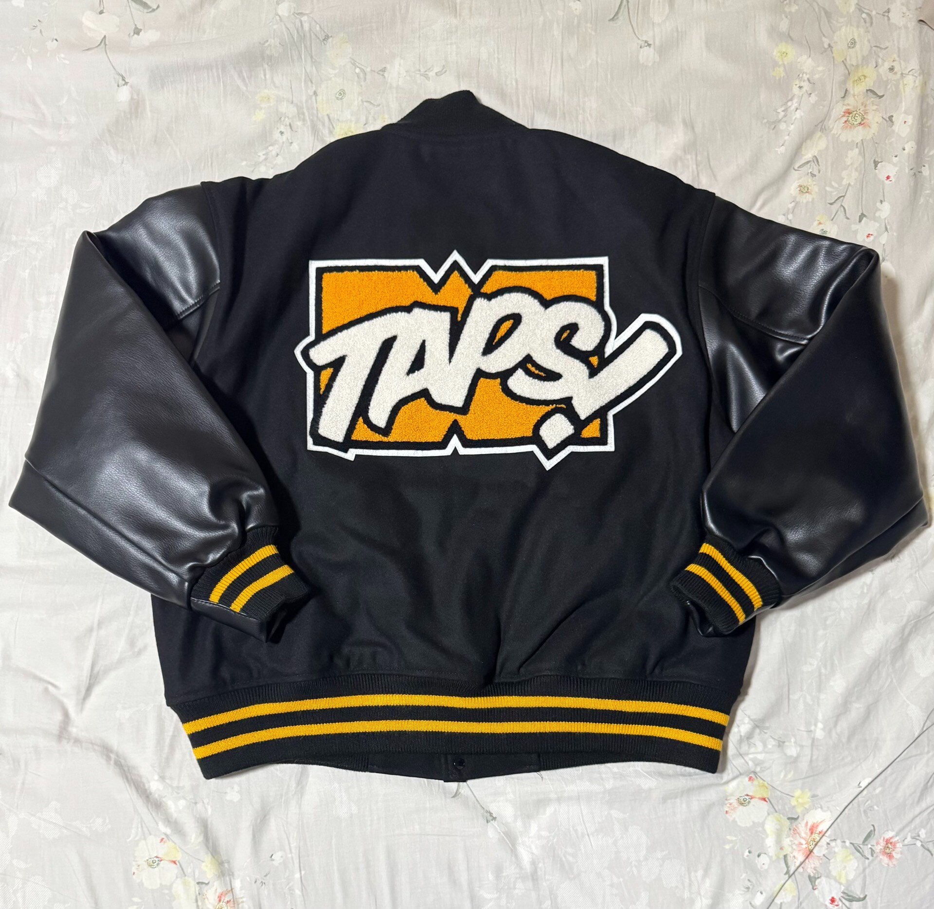 WTAPS 22AW Limited Leather Sleeve Baseball Jacket — front