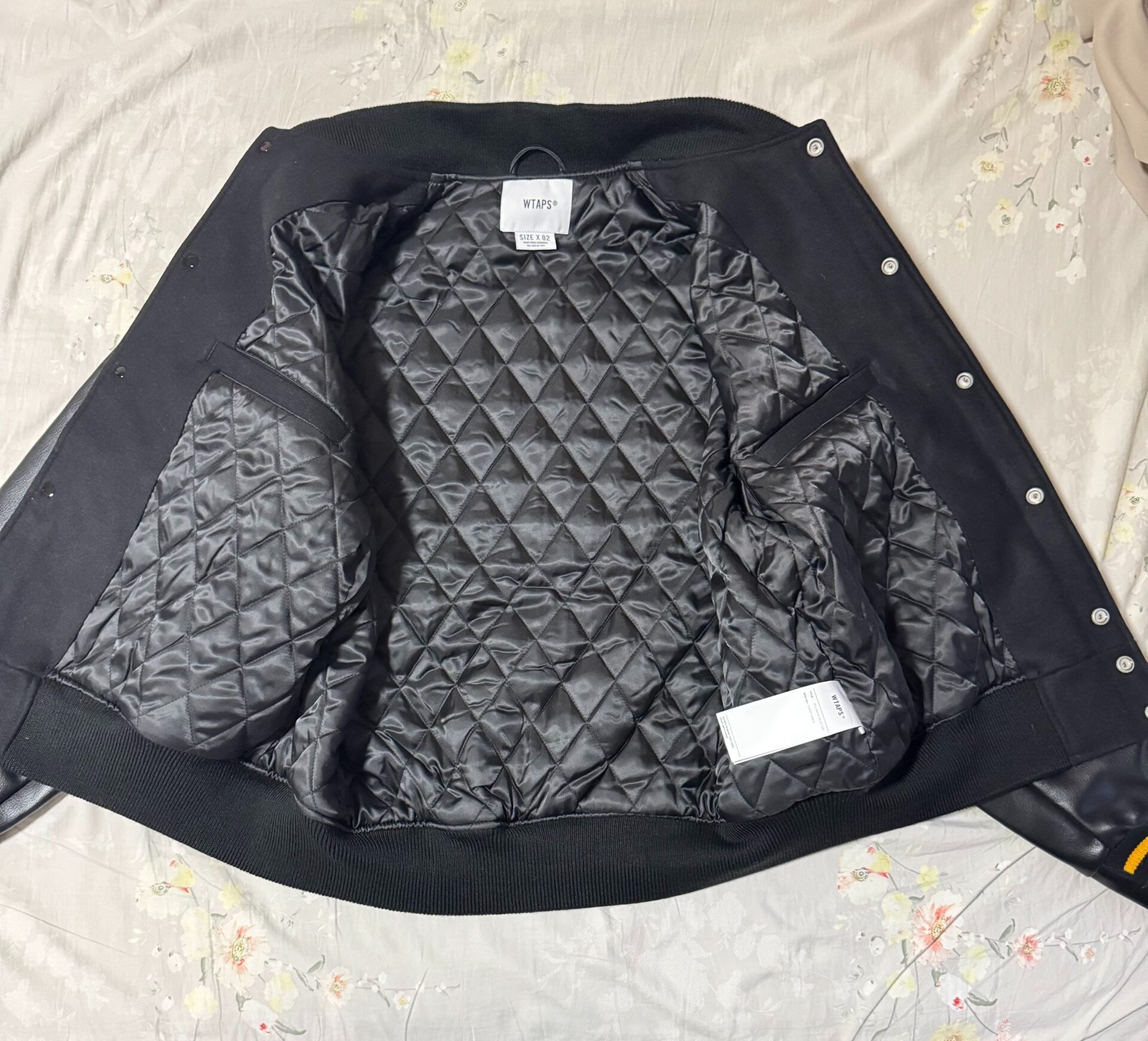 WTAPS 22AW Limited Leather Sleeve Baseball Jacket — detail