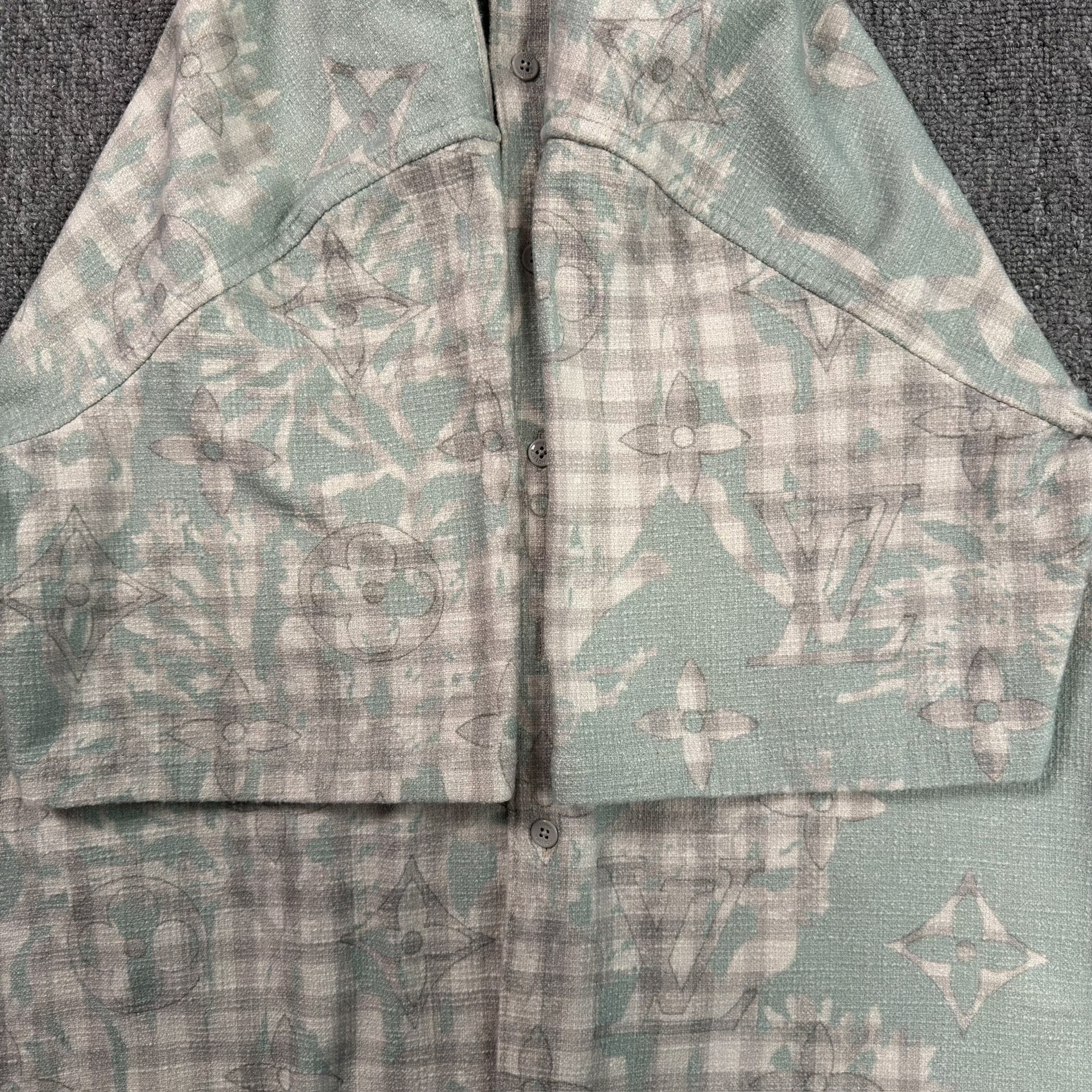 Louis Vuitton Green Check Floral Short-Sleeve Shirt — back