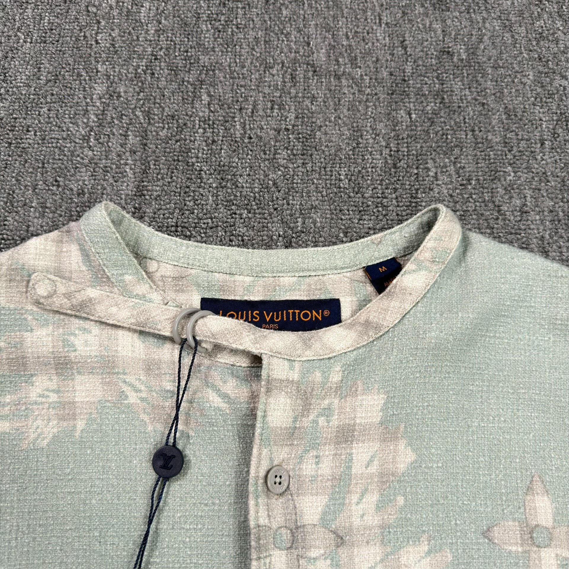 Louis Vuitton Green Check Floral Short-Sleeve Shirt — detail