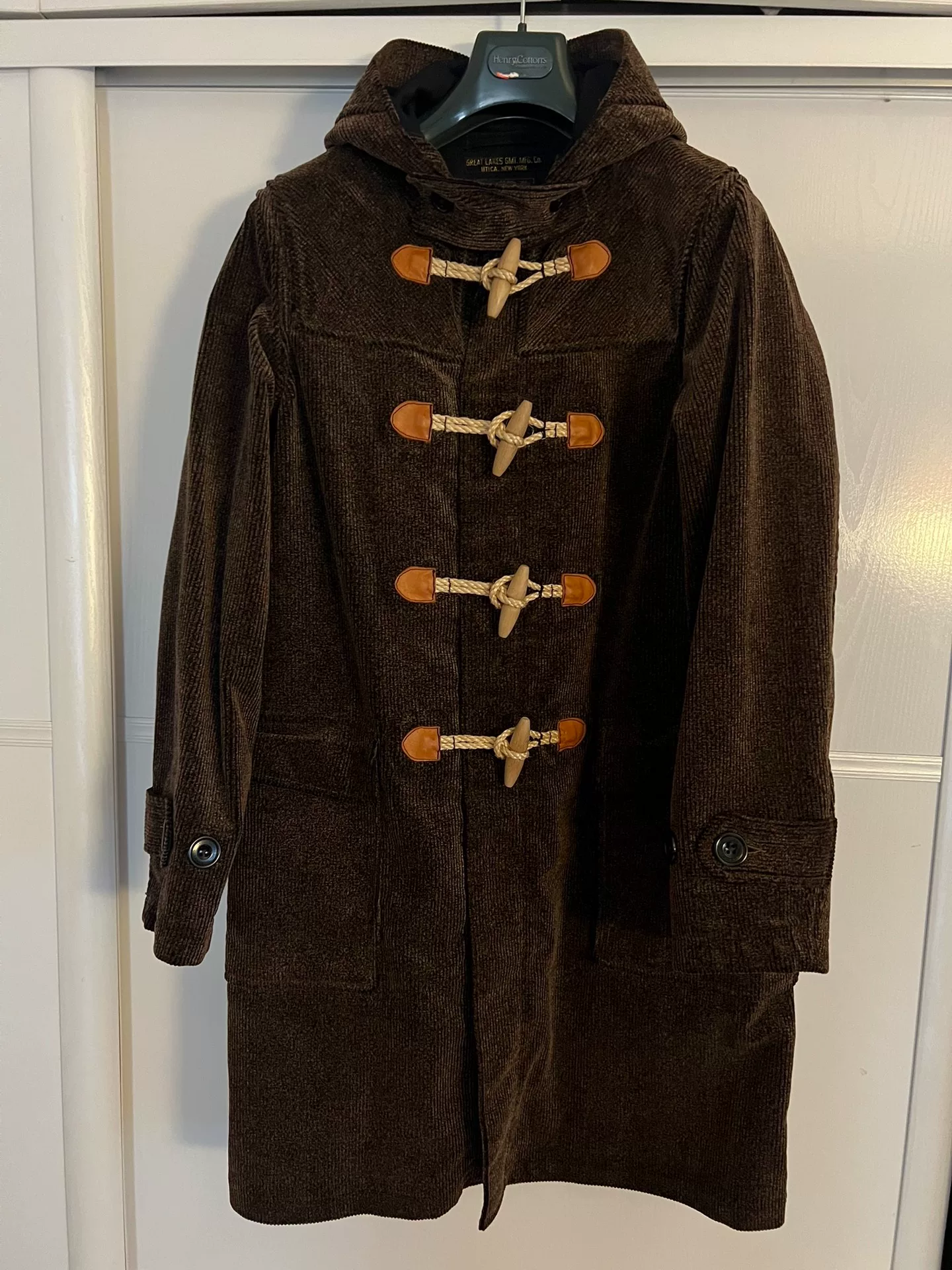 Freewheelers Snowflake Corduroy Duffel Coat — detail