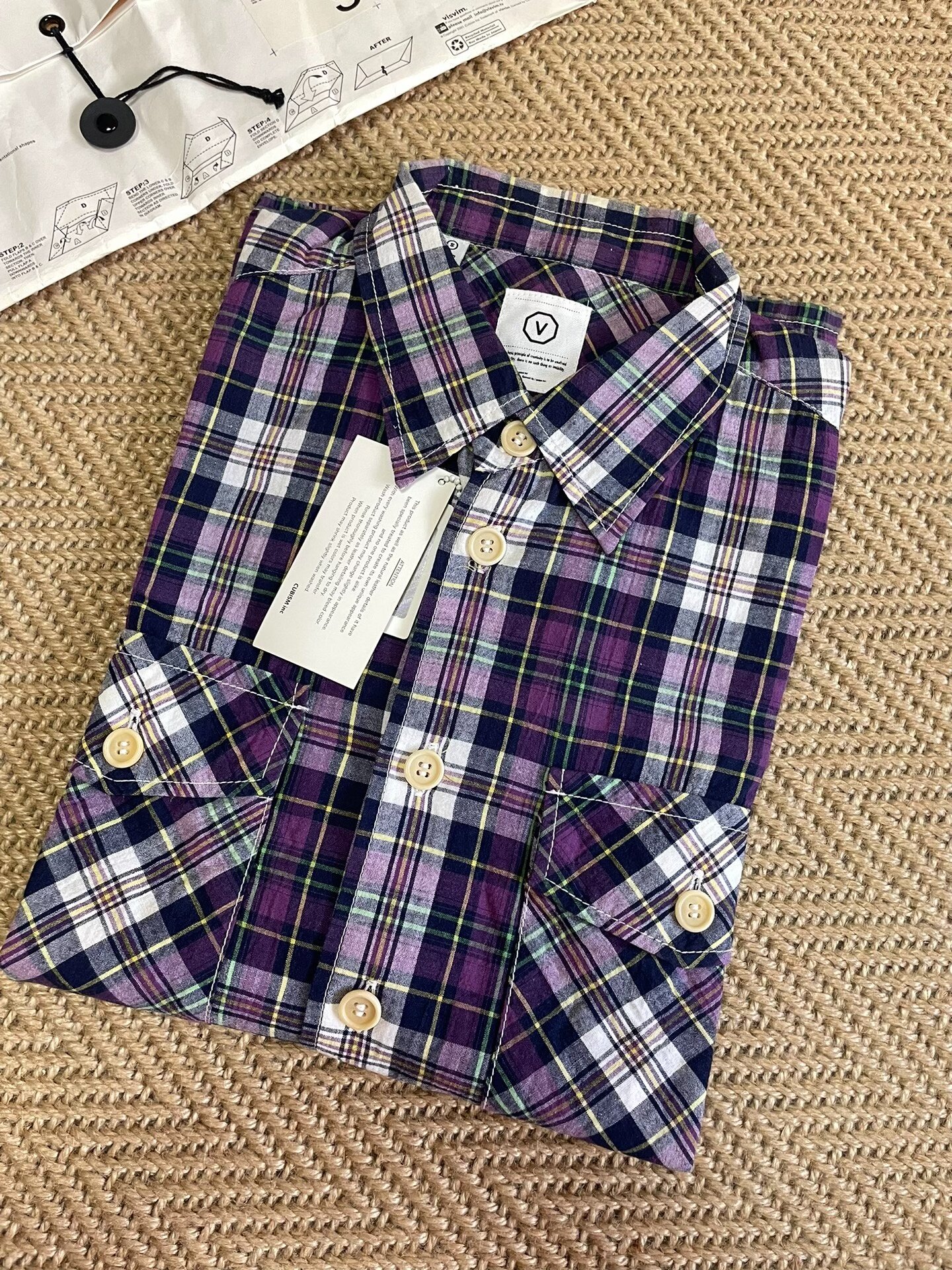 VISVIM PYLE CHECK Purple Plaid Shirt — detail