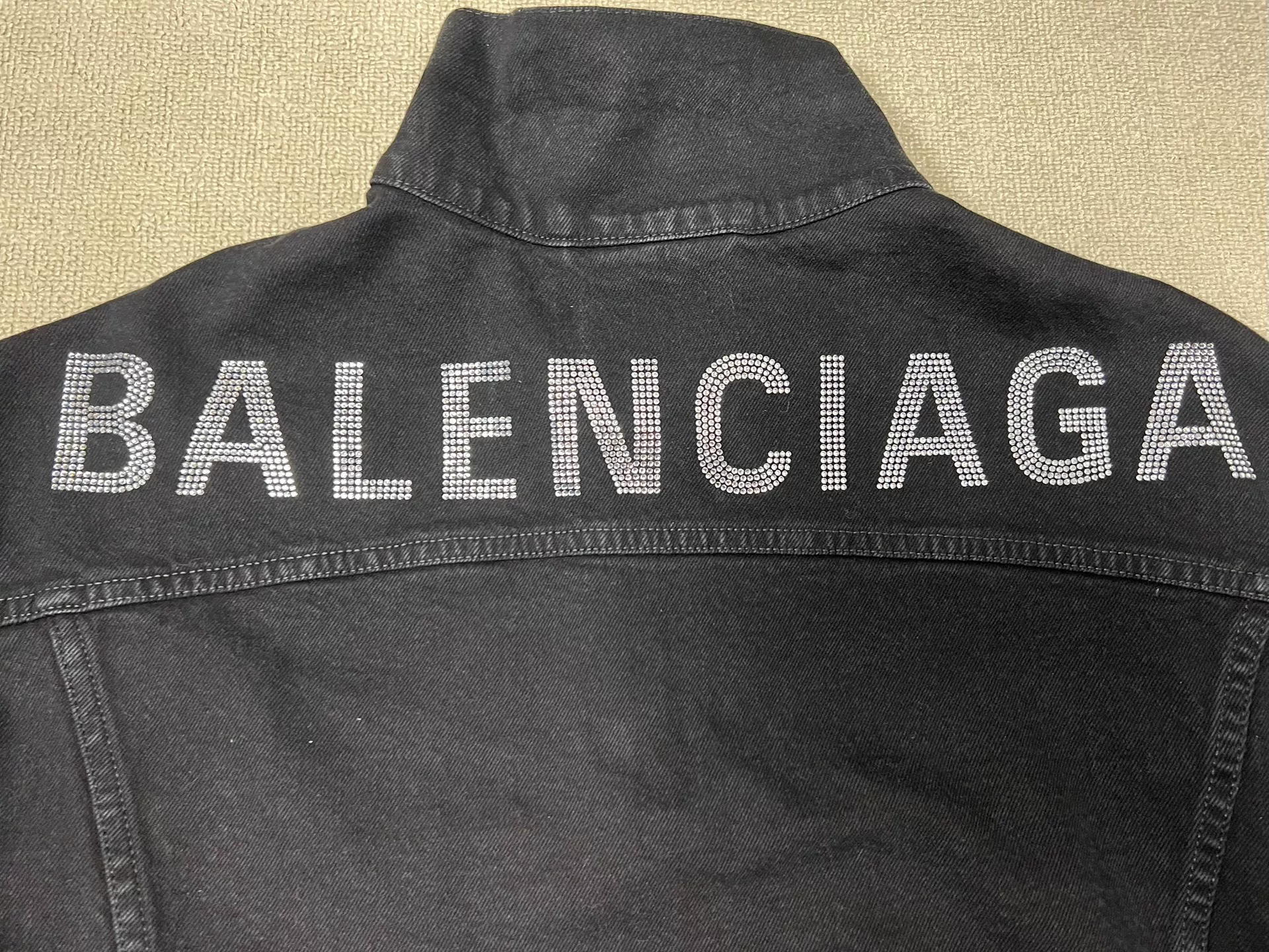 Balenciaga Rhinestone Logo Denim Jacket — detail