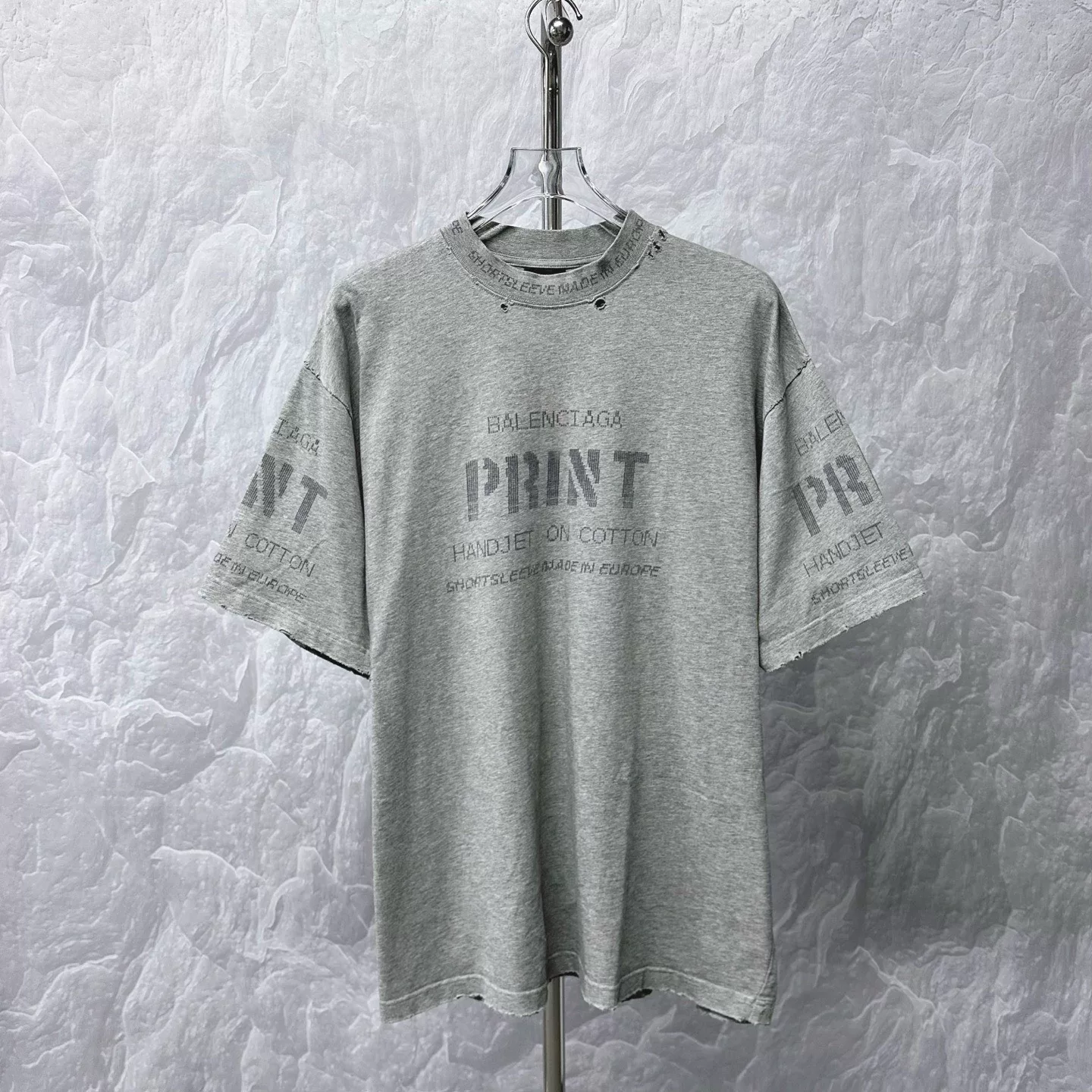 Balenciaga Logo Print Distressed Short Sleeve