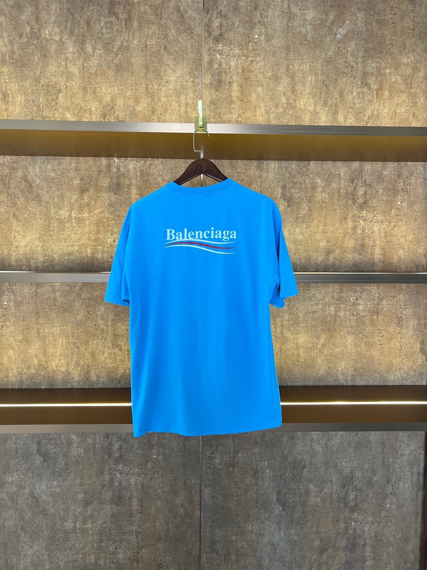 Balenciaga Blue Destroyed Logo Short Sleeve — front
