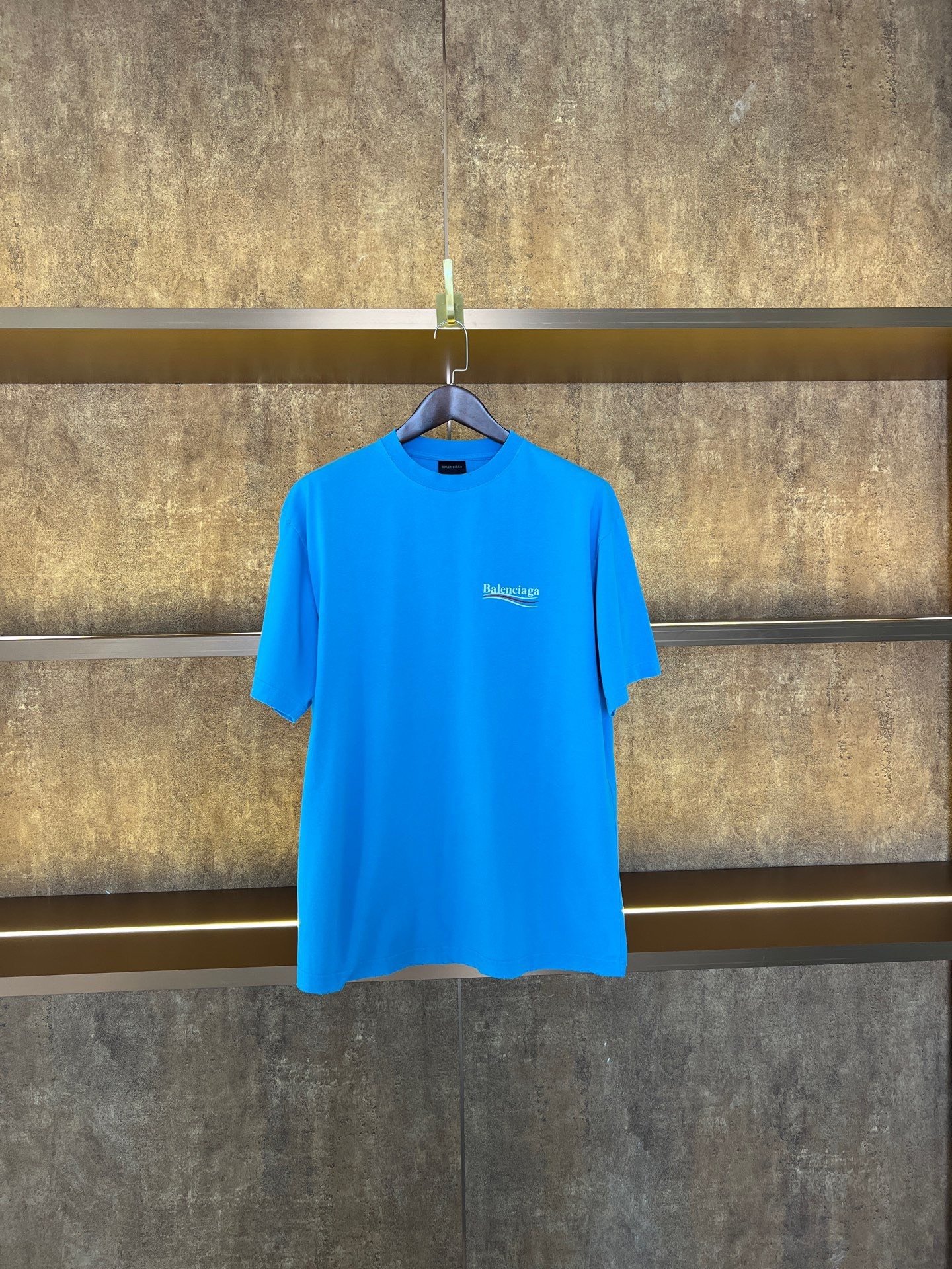 Balenciaga Blue Destroyed Logo Short Sleeve