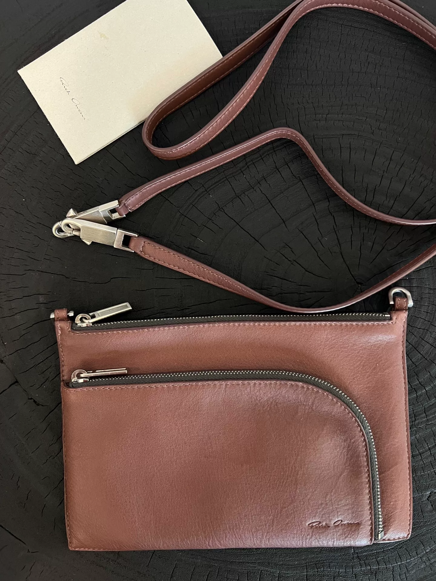 Rick Owens Brown Leather Crossbody Bag — detail