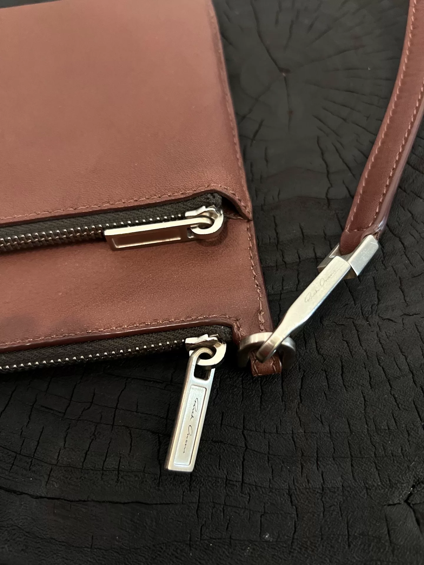 Rick Owens Brown Leather Crossbody Bag — label