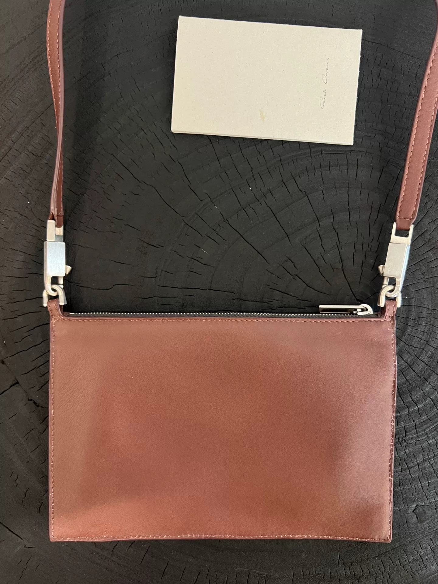 Rick Owens Brown Leather Crossbody Bag — front
