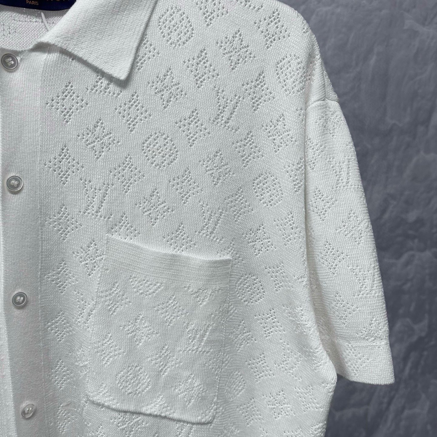 Louis Vuitton Hollow-Out Knit Short-Sleeve Shirt — detail