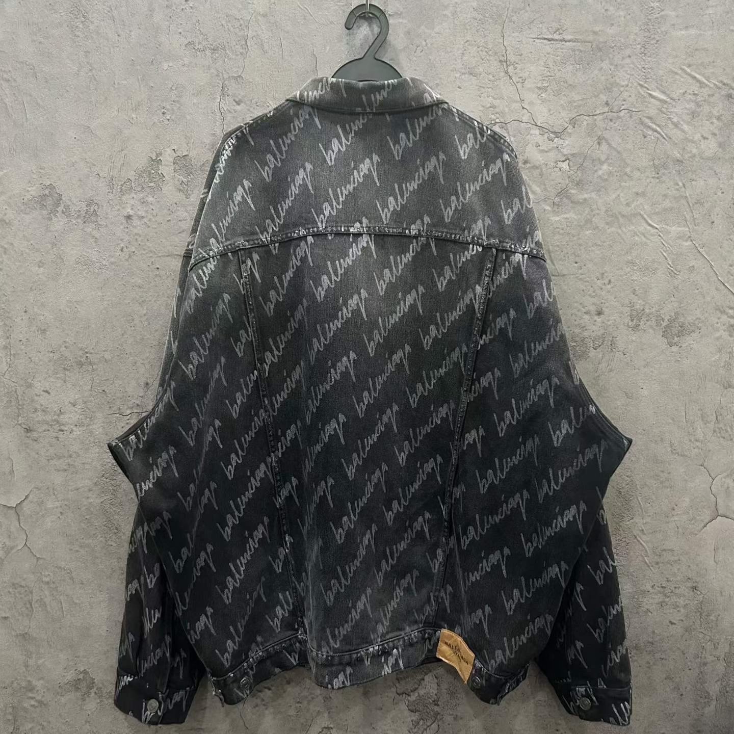 Balenciaga Washed Black Logo Print Denim Jacket — front