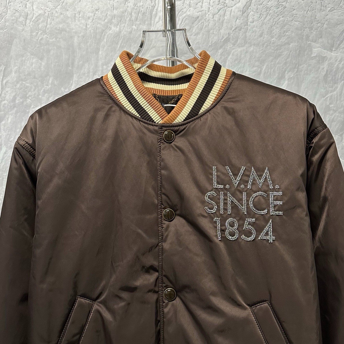 Louis Vuitton SS26 Striped Beaded Baseball Jacket — front