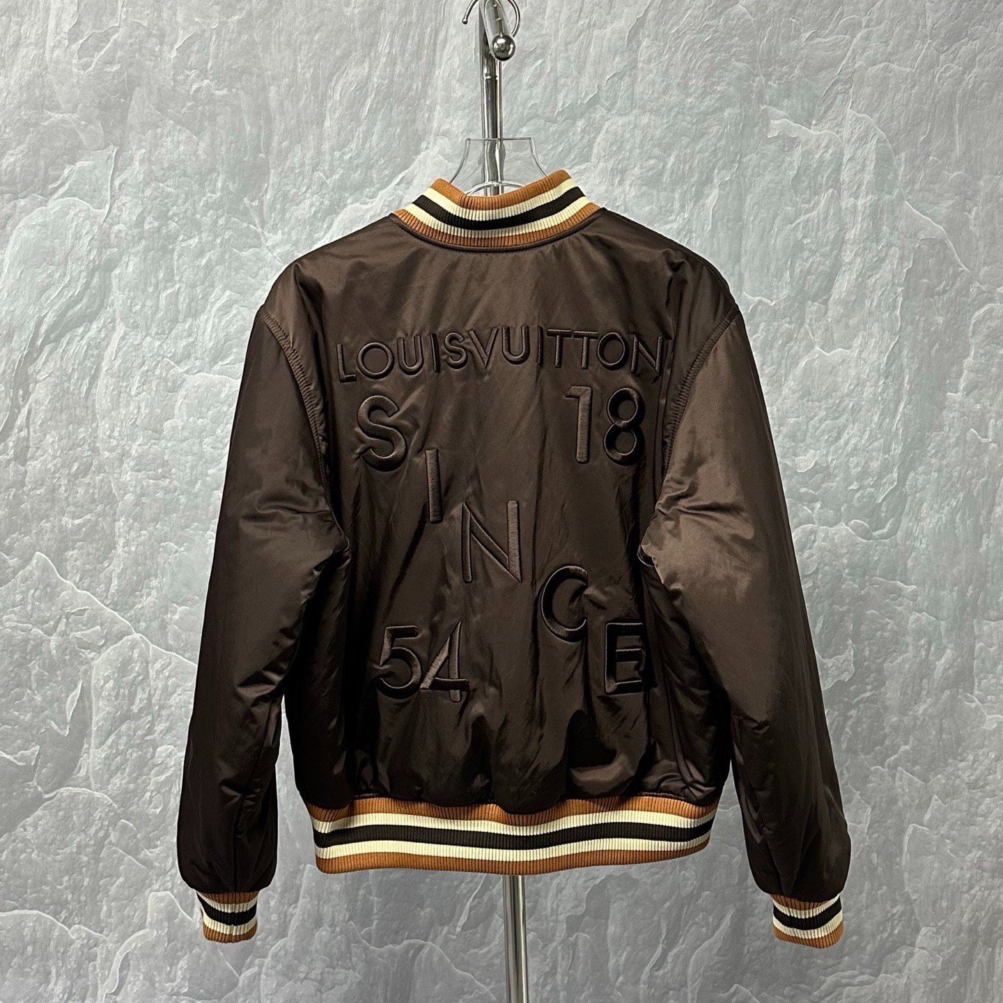 Louis Vuitton SS26 Striped Beaded Baseball Jacket — back