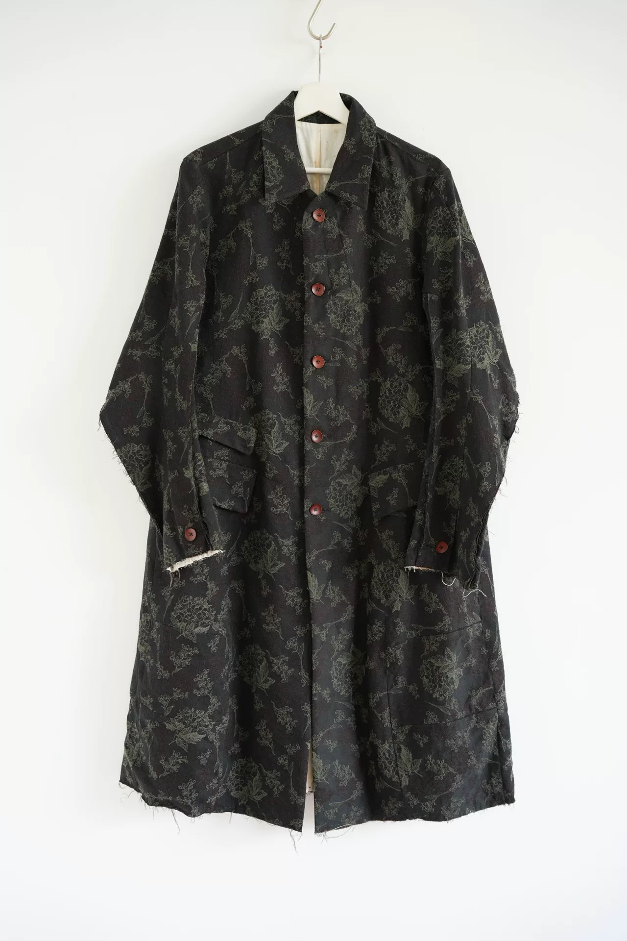 PengTai 20AW Black Floral Jacquard Coat