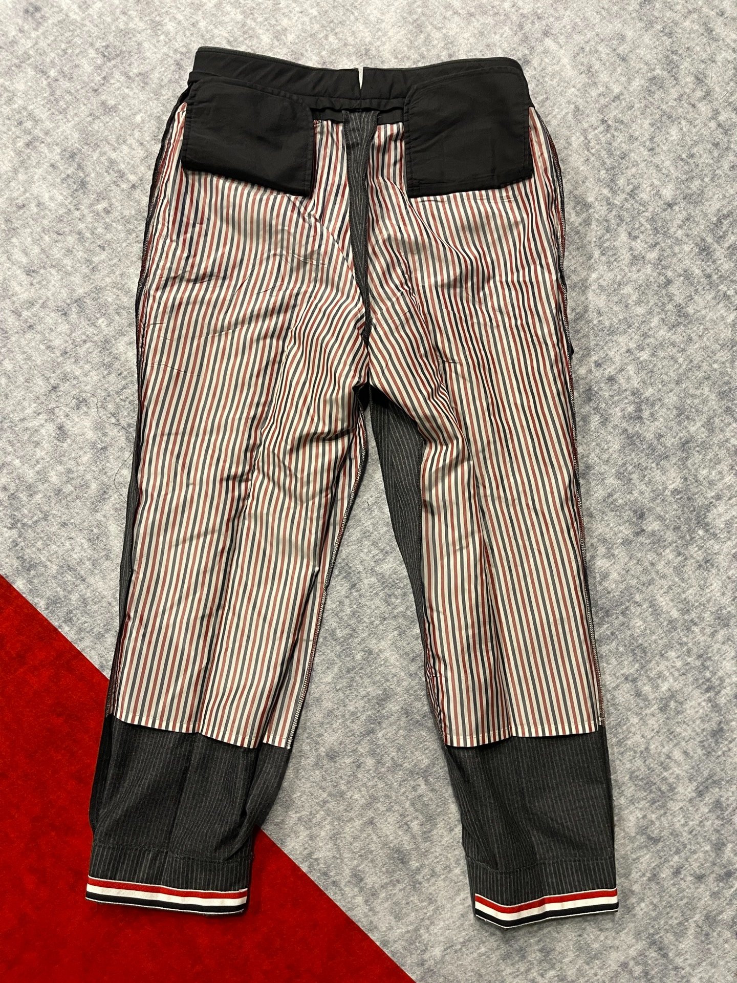 Thom Browne Gray Striped Wool Trousers — back