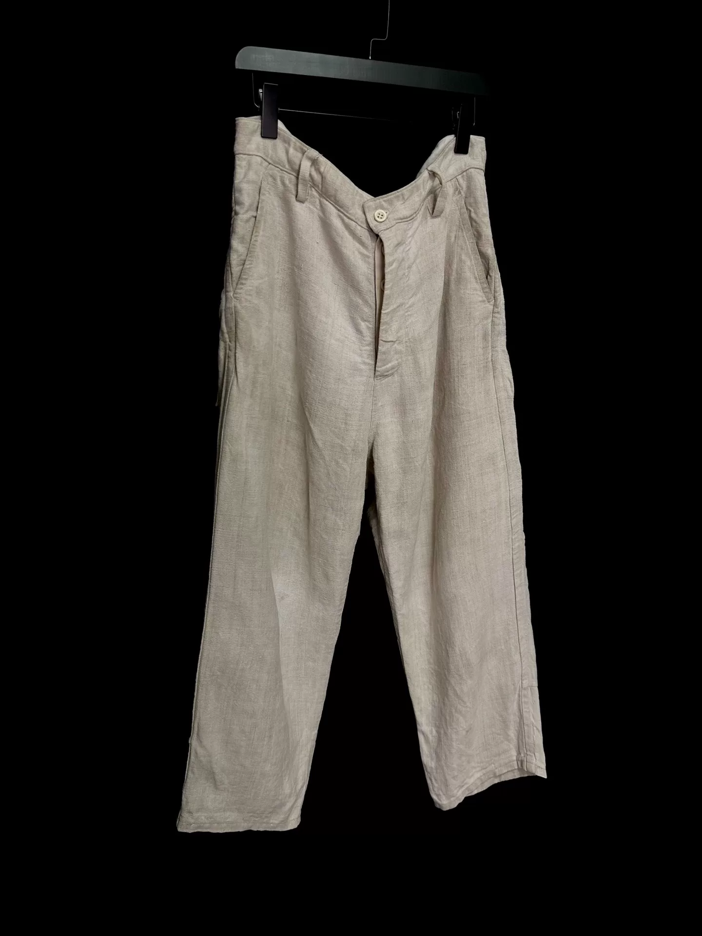 Andrew Driftwood Black Tea Dyed Linen Pants — detail