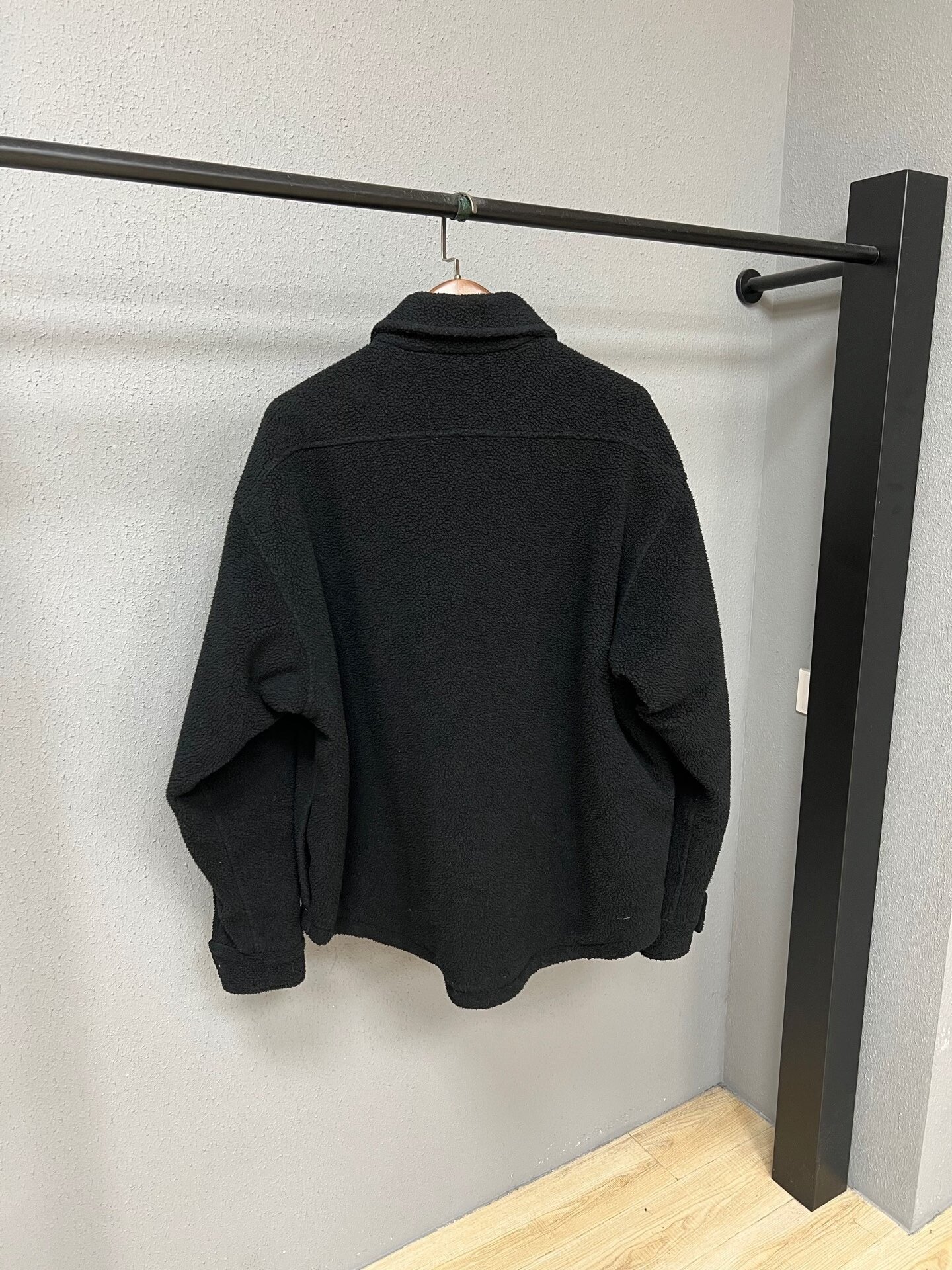 Balenciaga Lamb Wool Fleece Sleeve Logo Jacket — front
