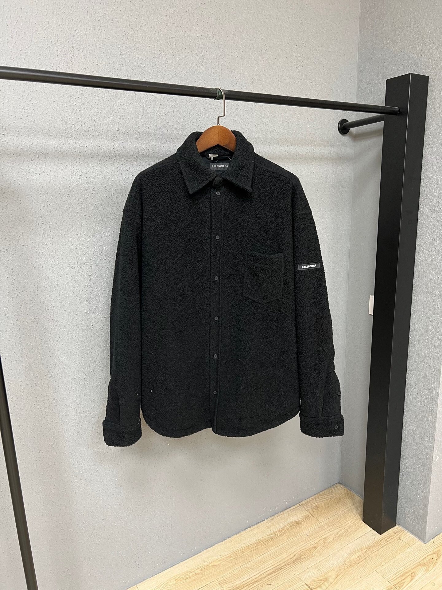 Balenciaga Lamb Wool Fleece Sleeve Logo Jacket