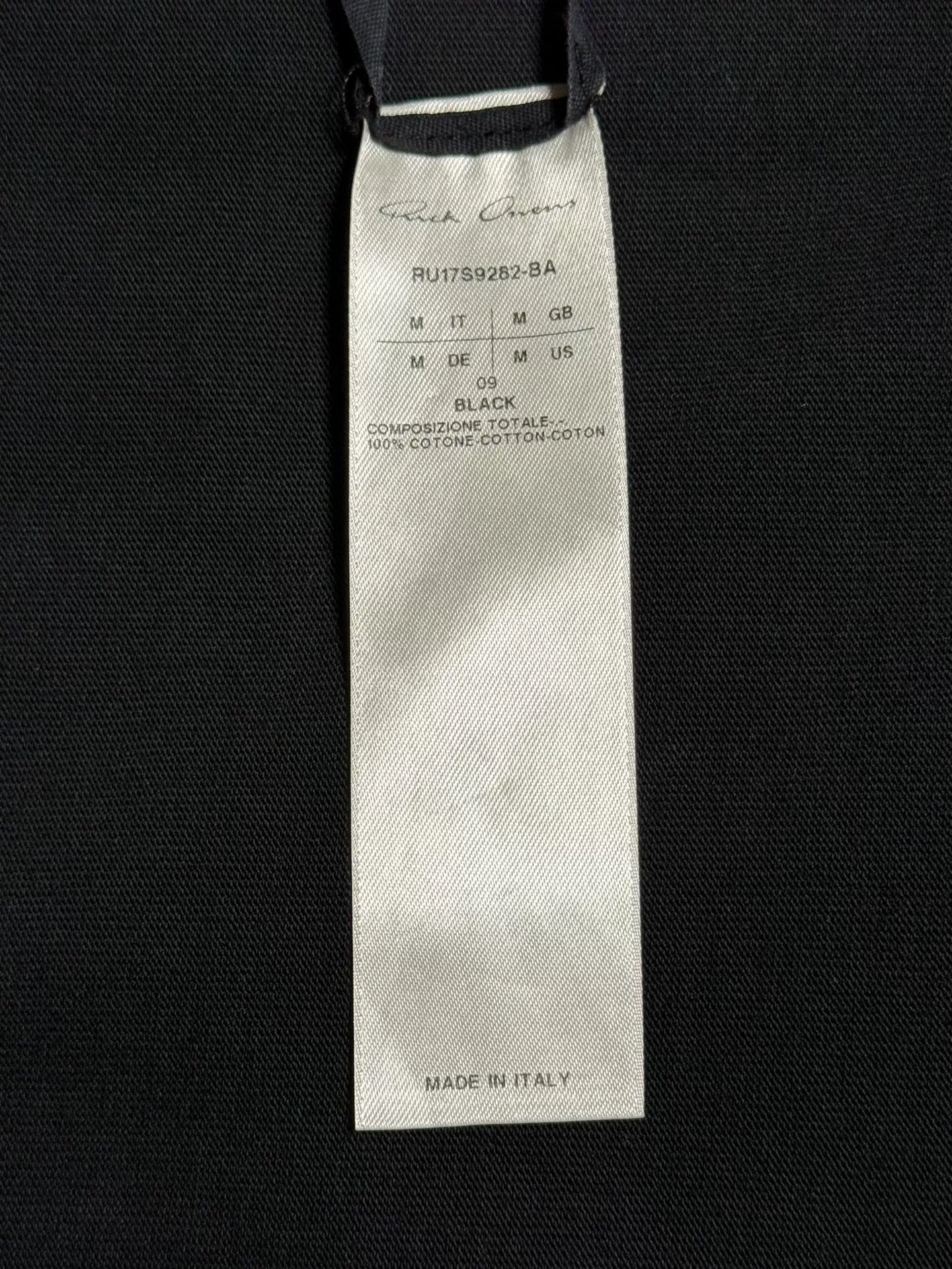 Rick Owens Loose Fit Black Short Sleeve T-shirt — detail