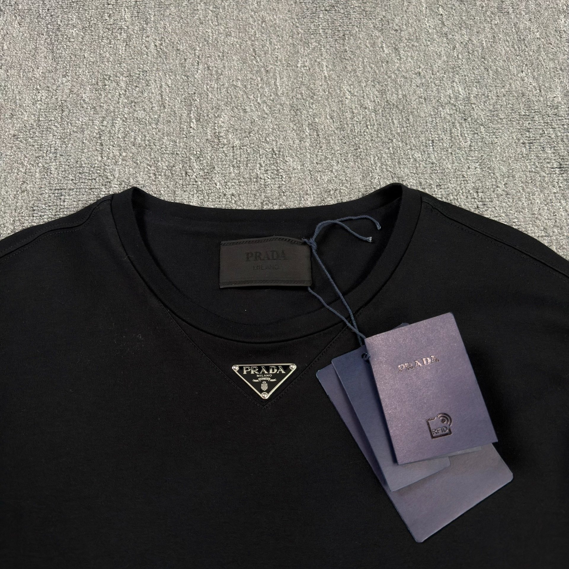 Prada Black Short-Sleeve Chest Logo Shirt — detail
