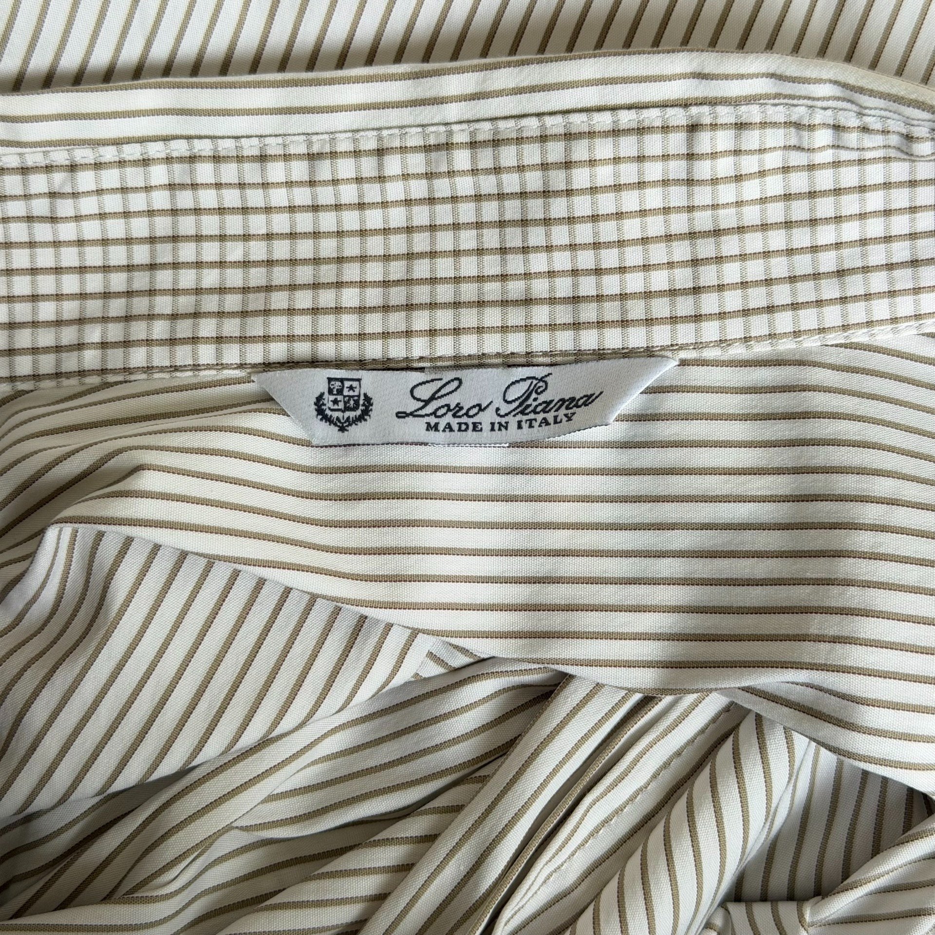 Loro Piana Beige White Striped Shirt — label