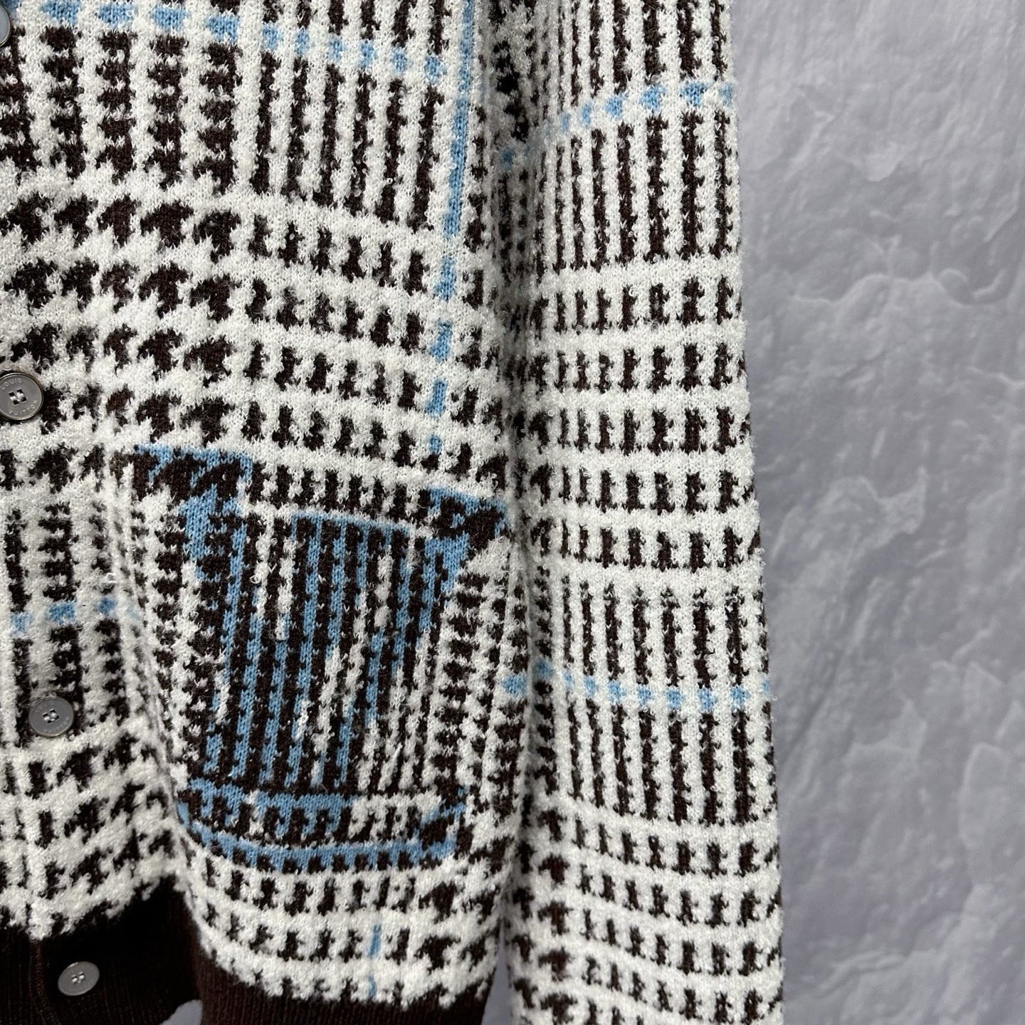 Louis Vuitton SS26 Logo Wool V-Neck Knit Coat — detail