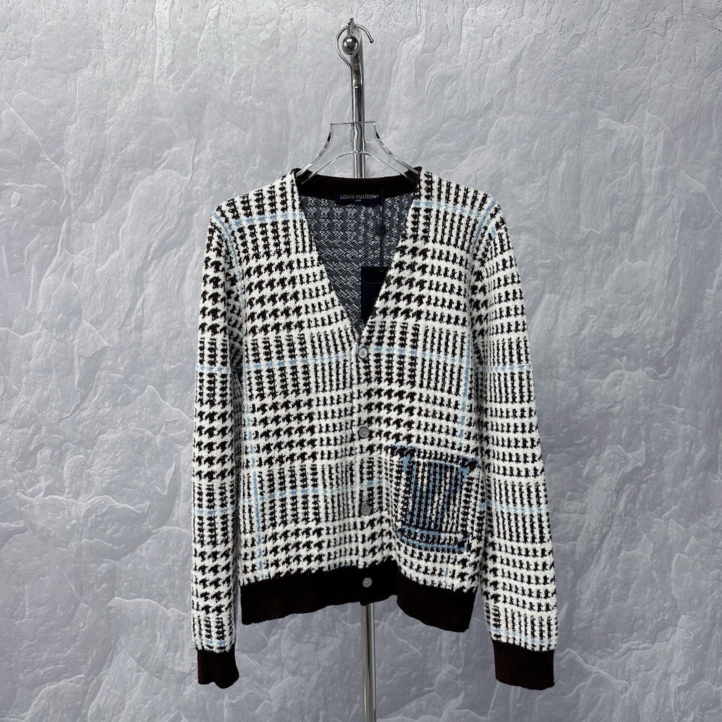Louis Vuitton SS26 Logo Wool V-Neck Knit Coat
