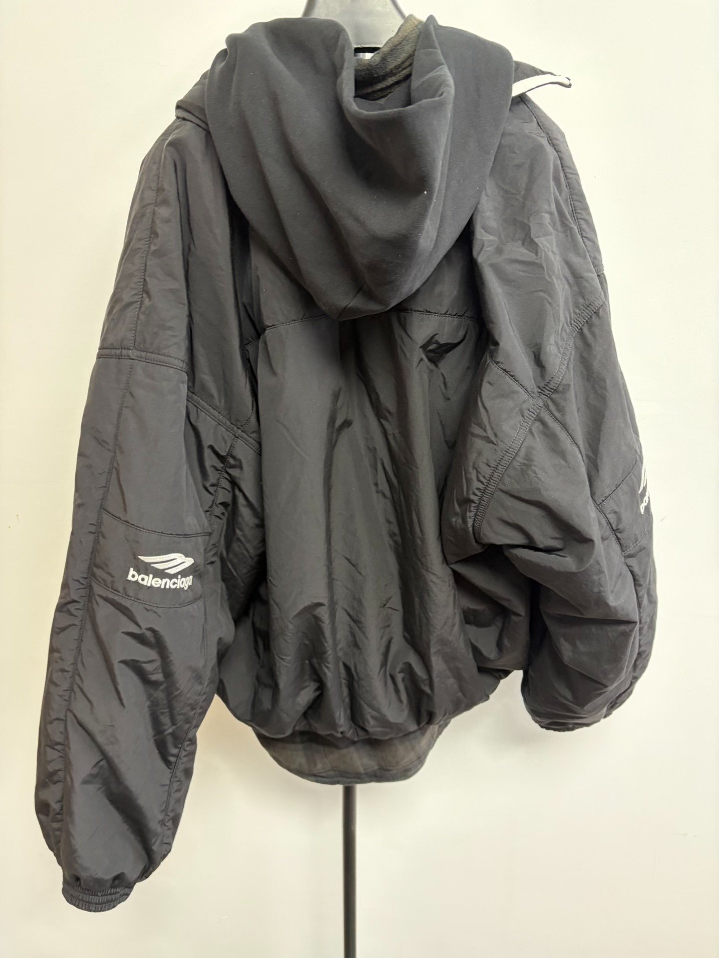 Balenciaga Black Hooded Logo Zip Jacket — front