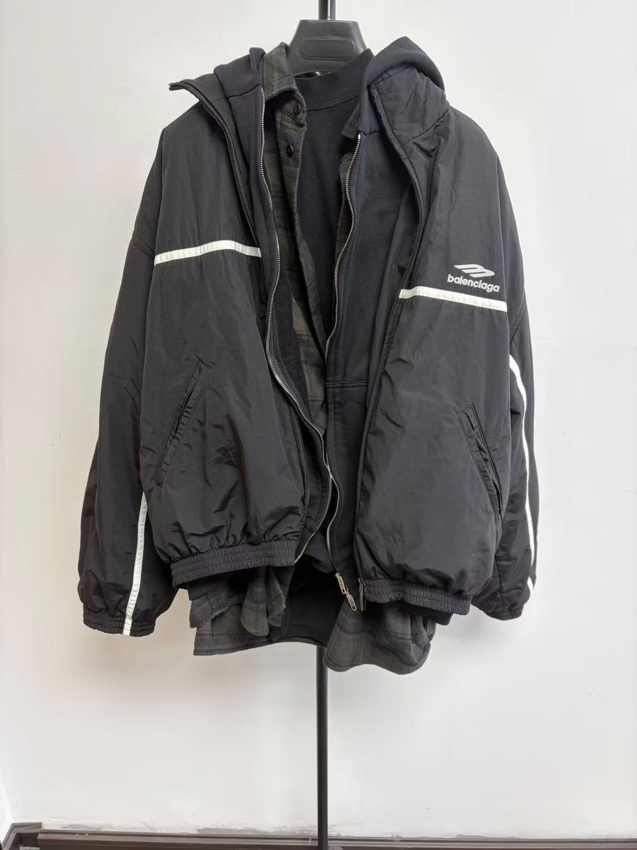 Balenciaga Black Hooded Logo Zip Jacket