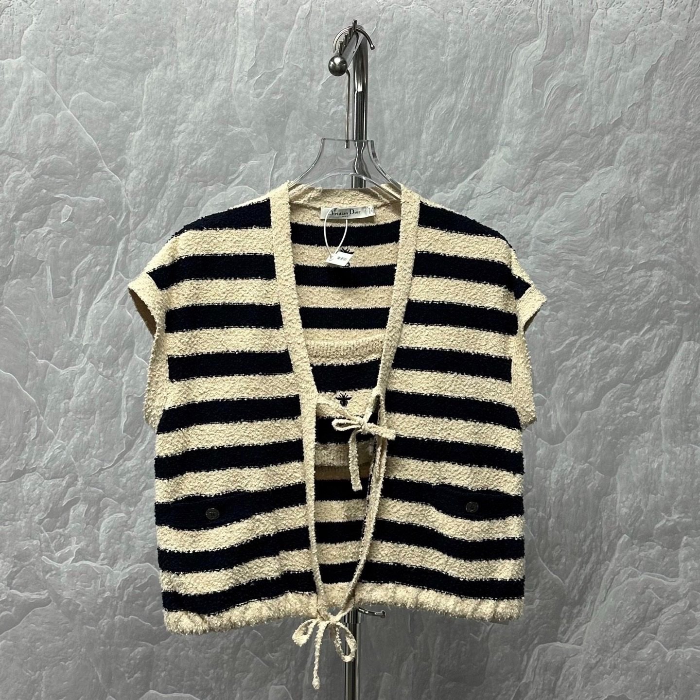 Dior Bee Embroidery Striped Knit Vest — label
