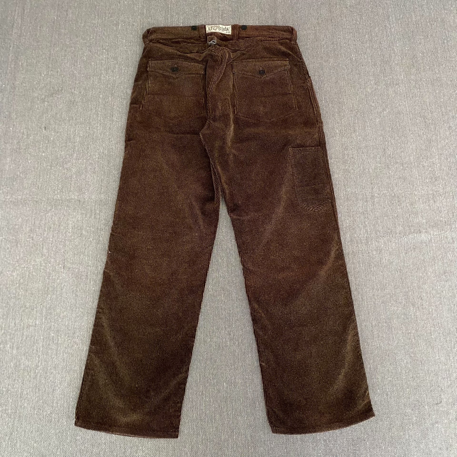 Freewheelers Bootleggers Brown Corduroy Work Pants — detail
