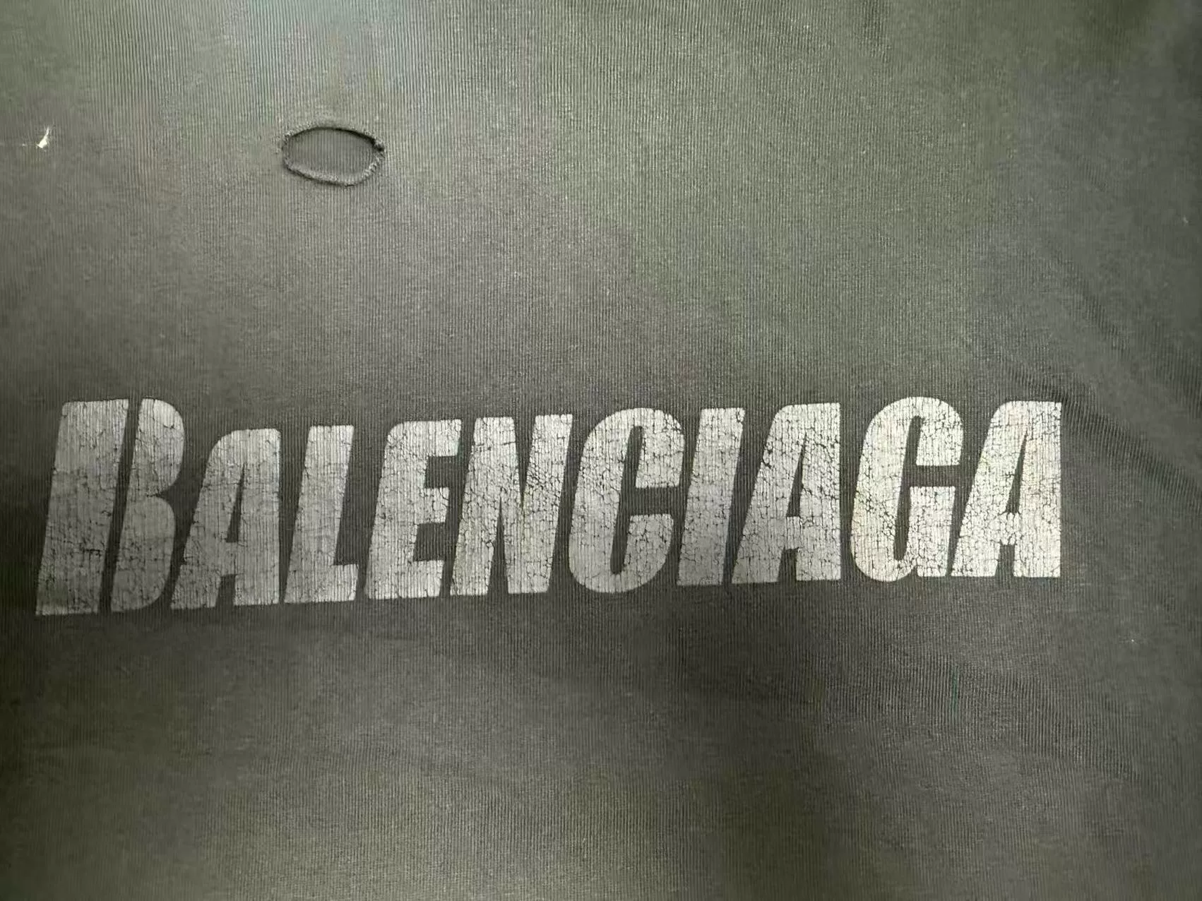 Balenciaga Letter Print Hole Round Neck Tee — detail