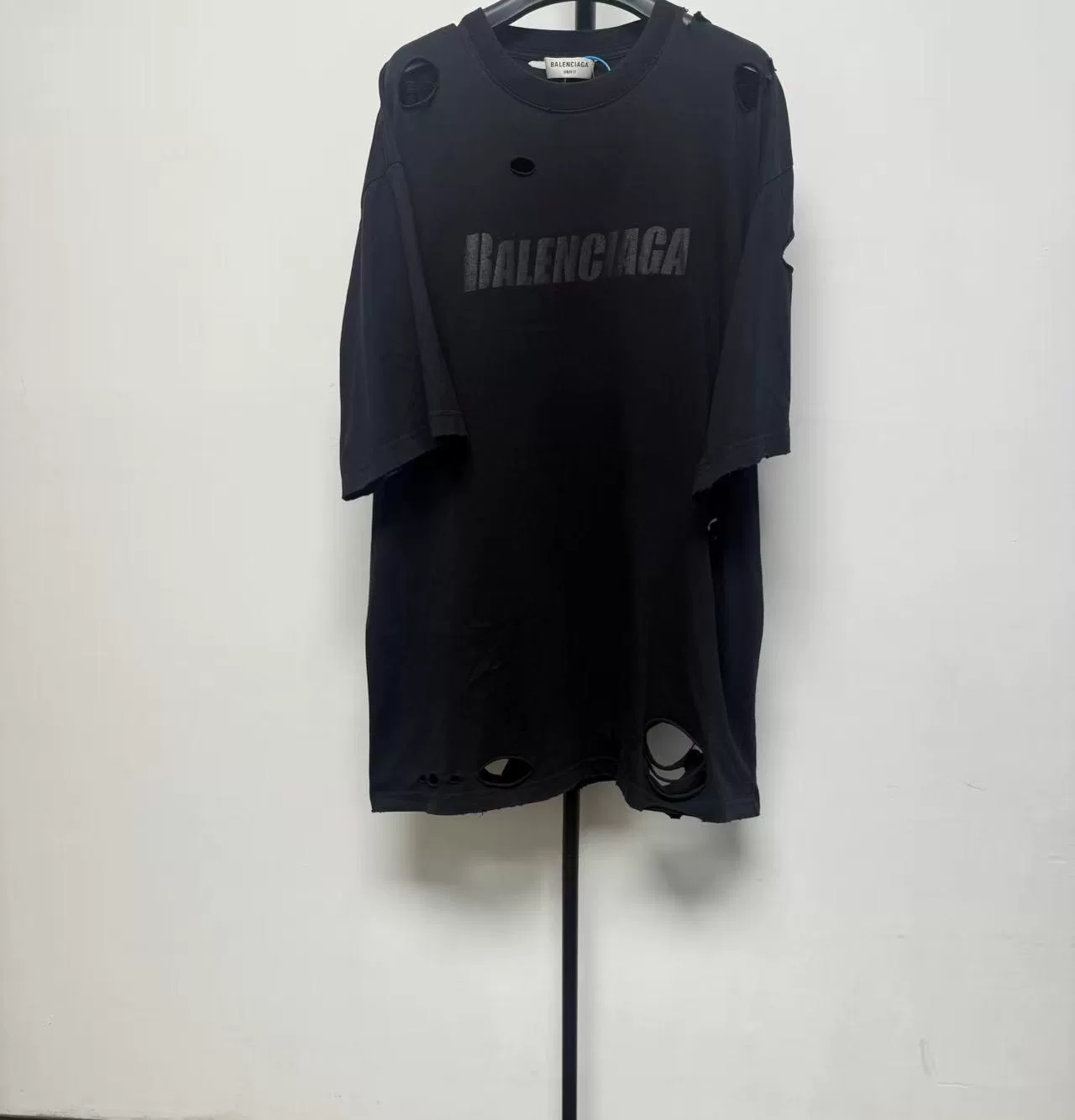 Balenciaga Letter Print Hole Round Neck Tee