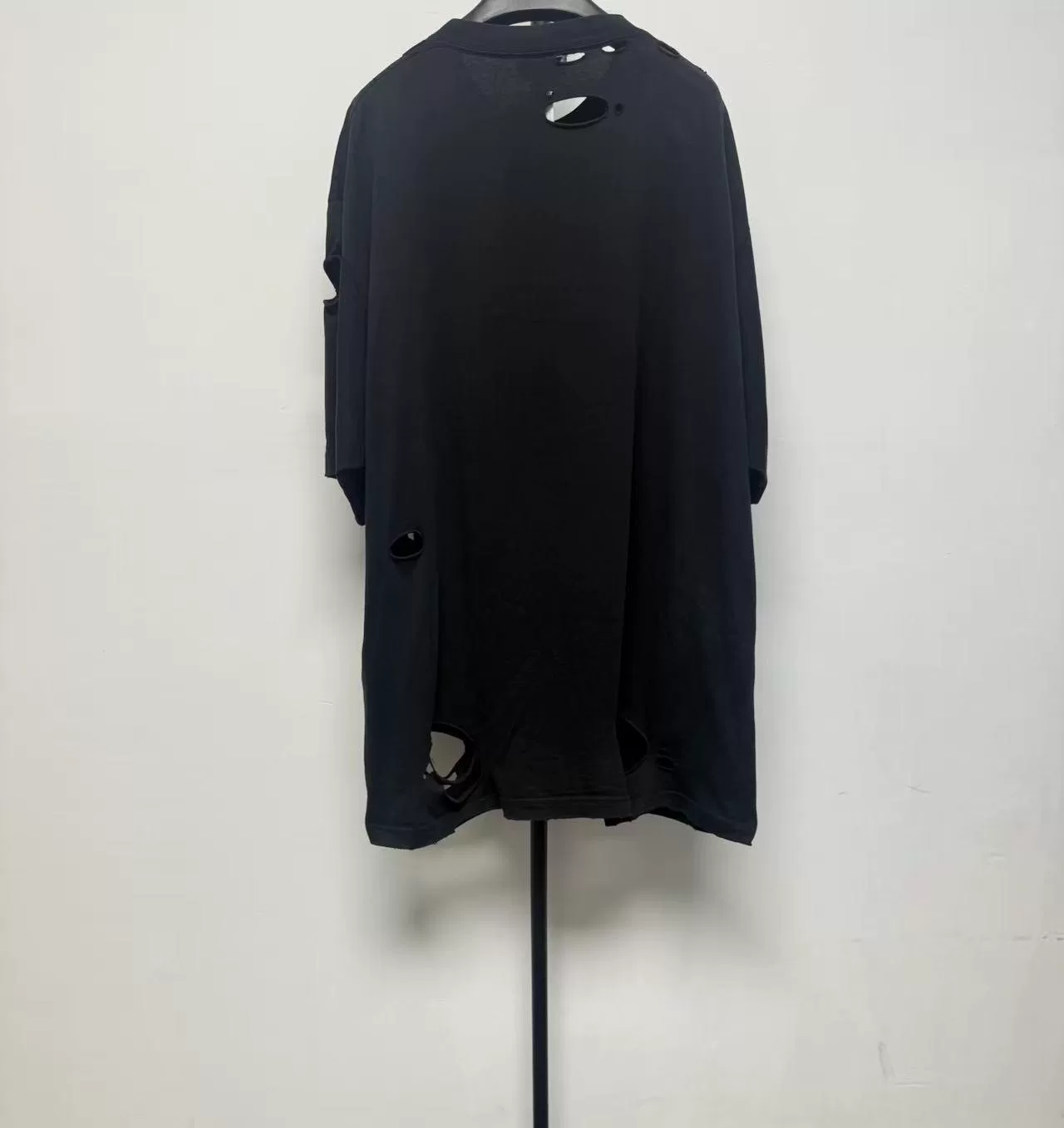 Balenciaga Letter Print Hole Round Neck Tee — front