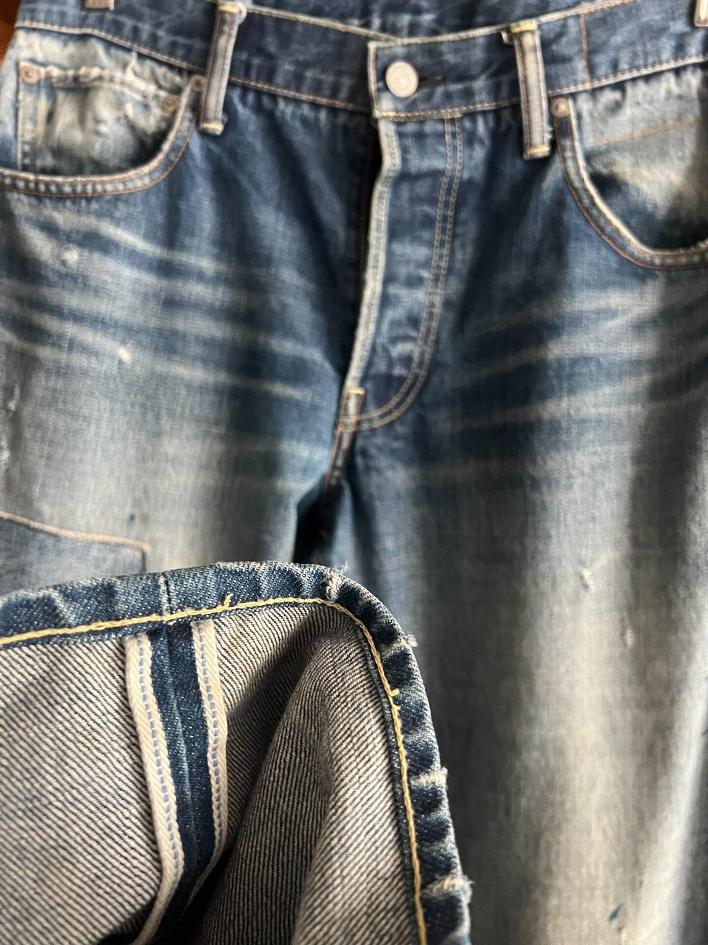 visvim 01.2D14 Distressed Selvedge Jeans — back