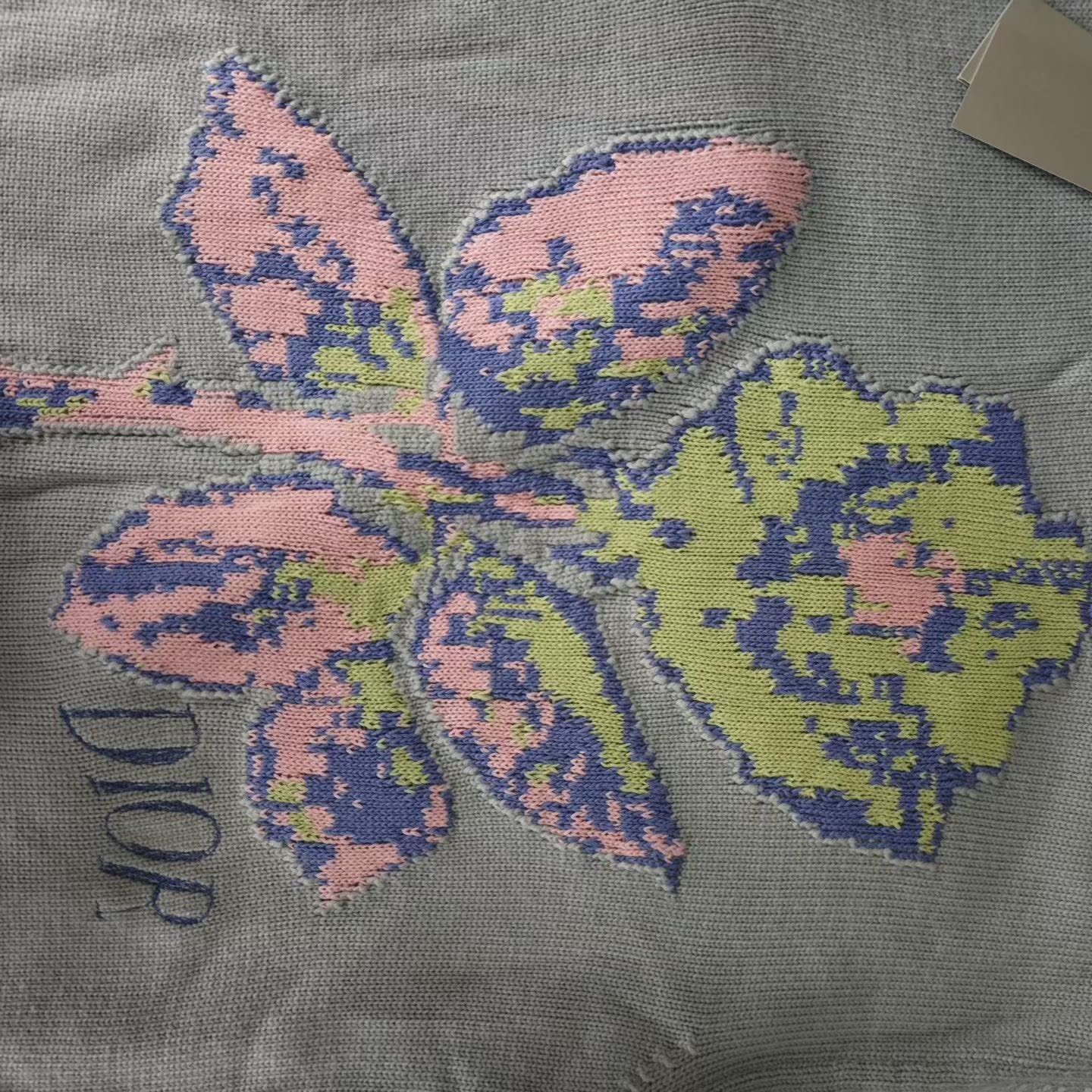 Dior Light Blue Flower Logo Wool Sweater — back
