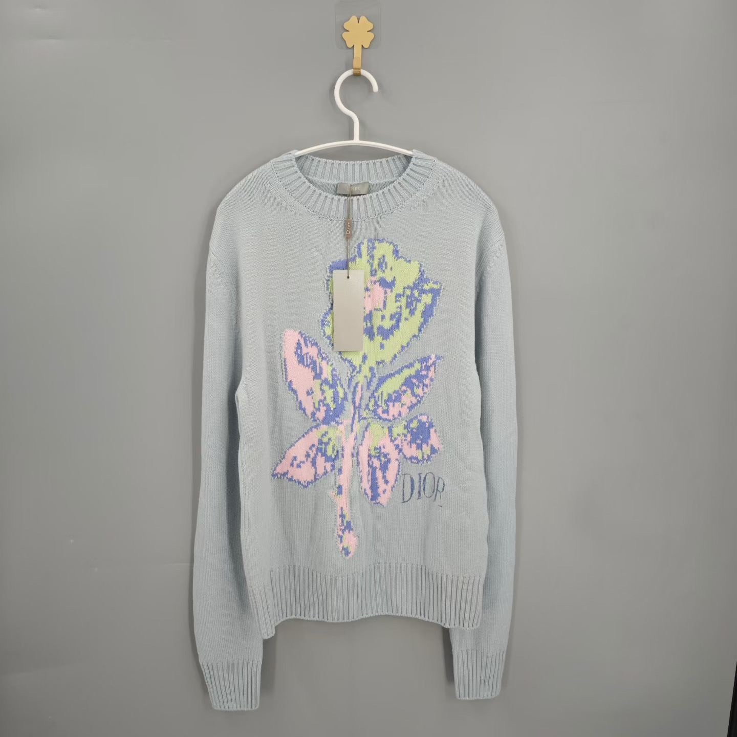 Dior Light Blue Flower Logo Wool Sweater