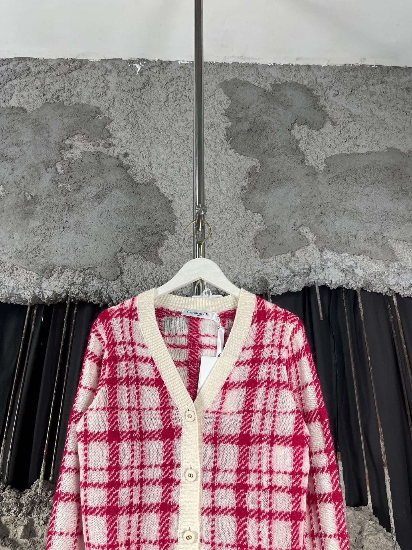 Dior CD Button Plaid Wool Cardigan — detail
