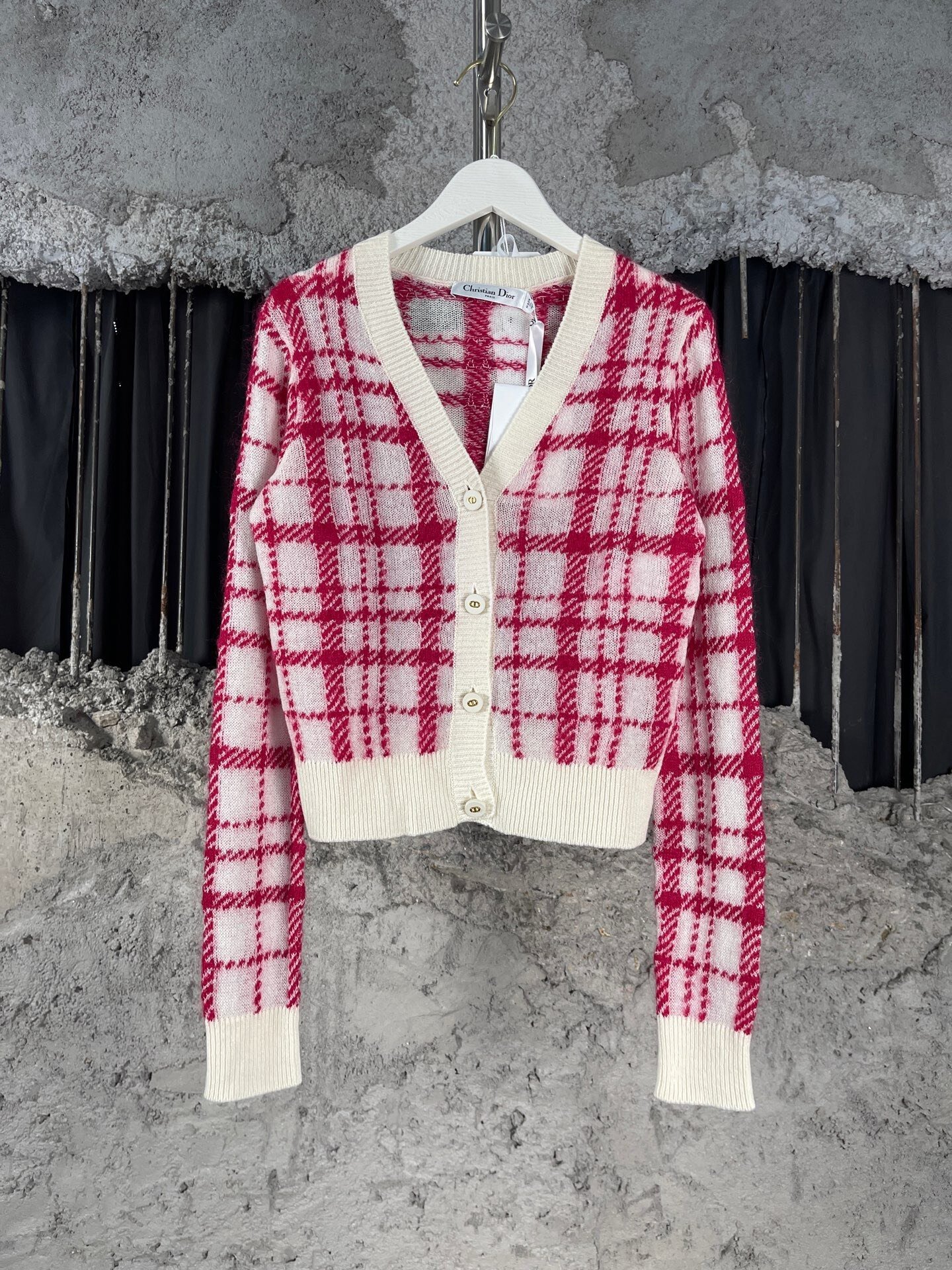 Dior CD Button Plaid Wool Cardigan