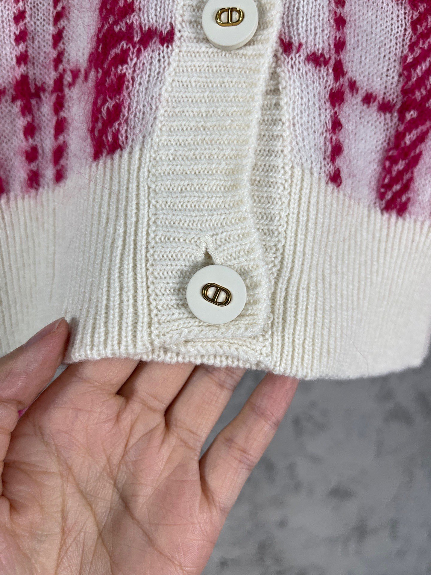 Dior CD Button Plaid Wool Cardigan — label