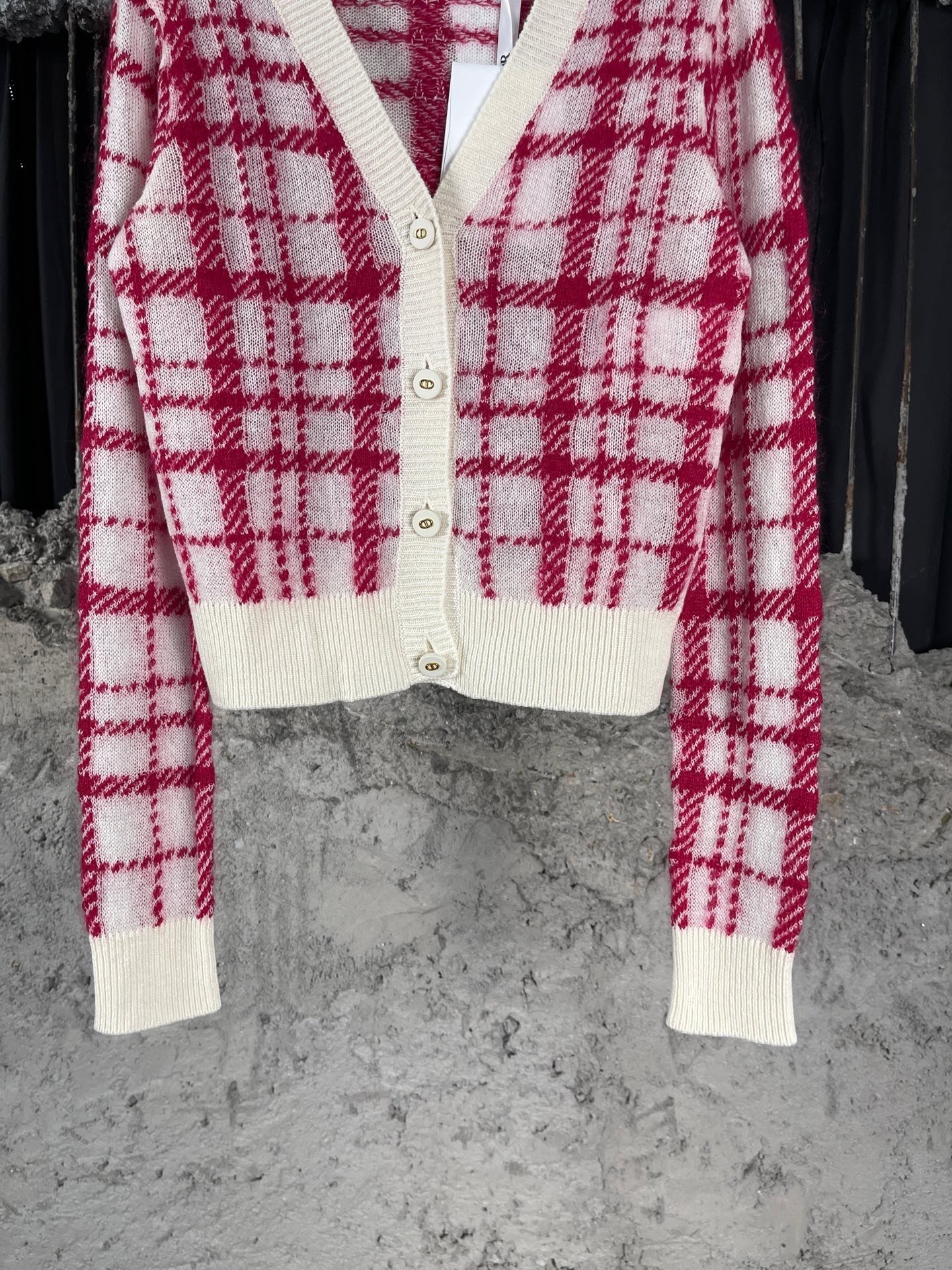 Dior CD Button Plaid Wool Cardigan — back