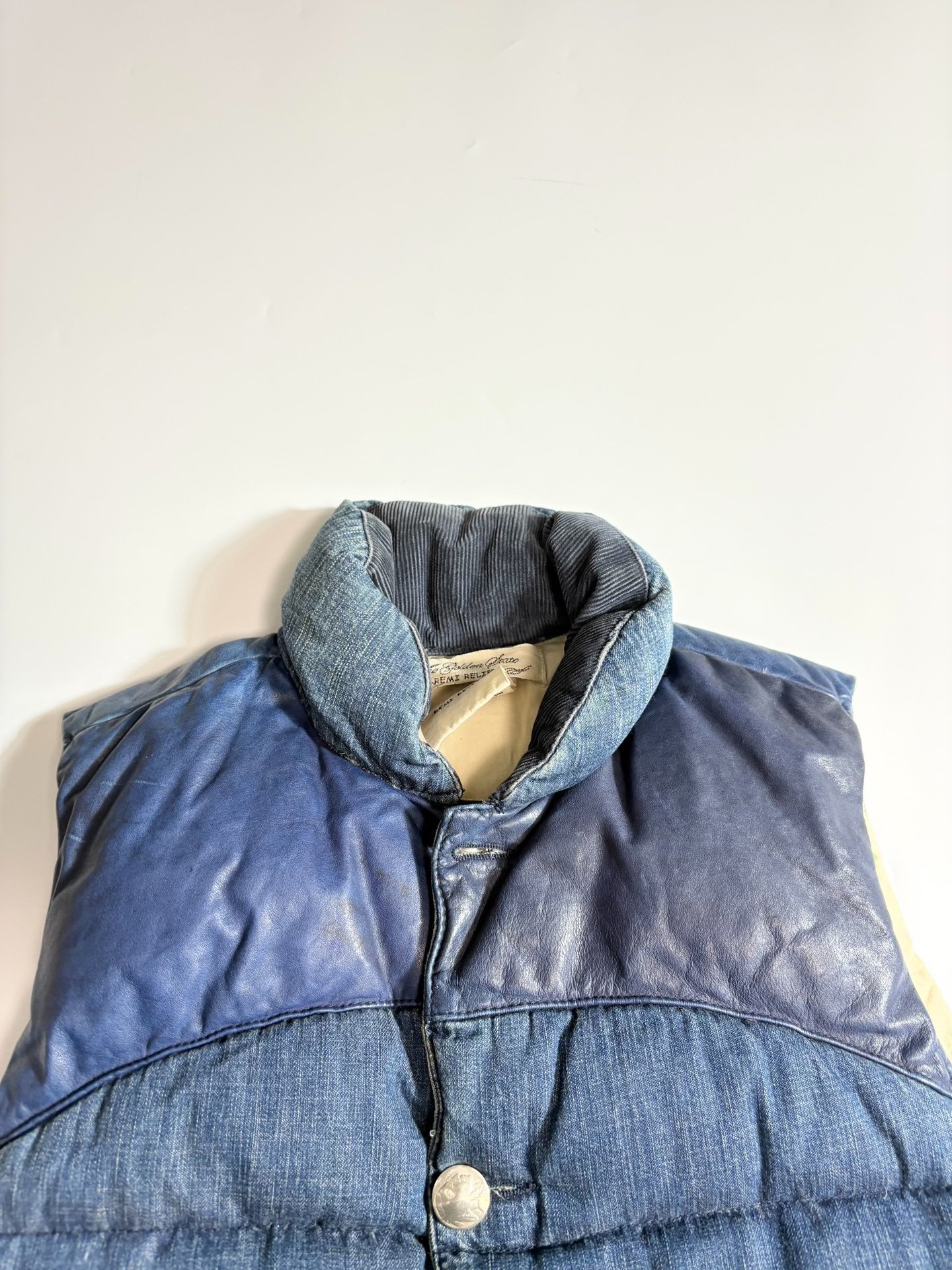 REMI RELIEF Indigo Dyed Down Vest — front
