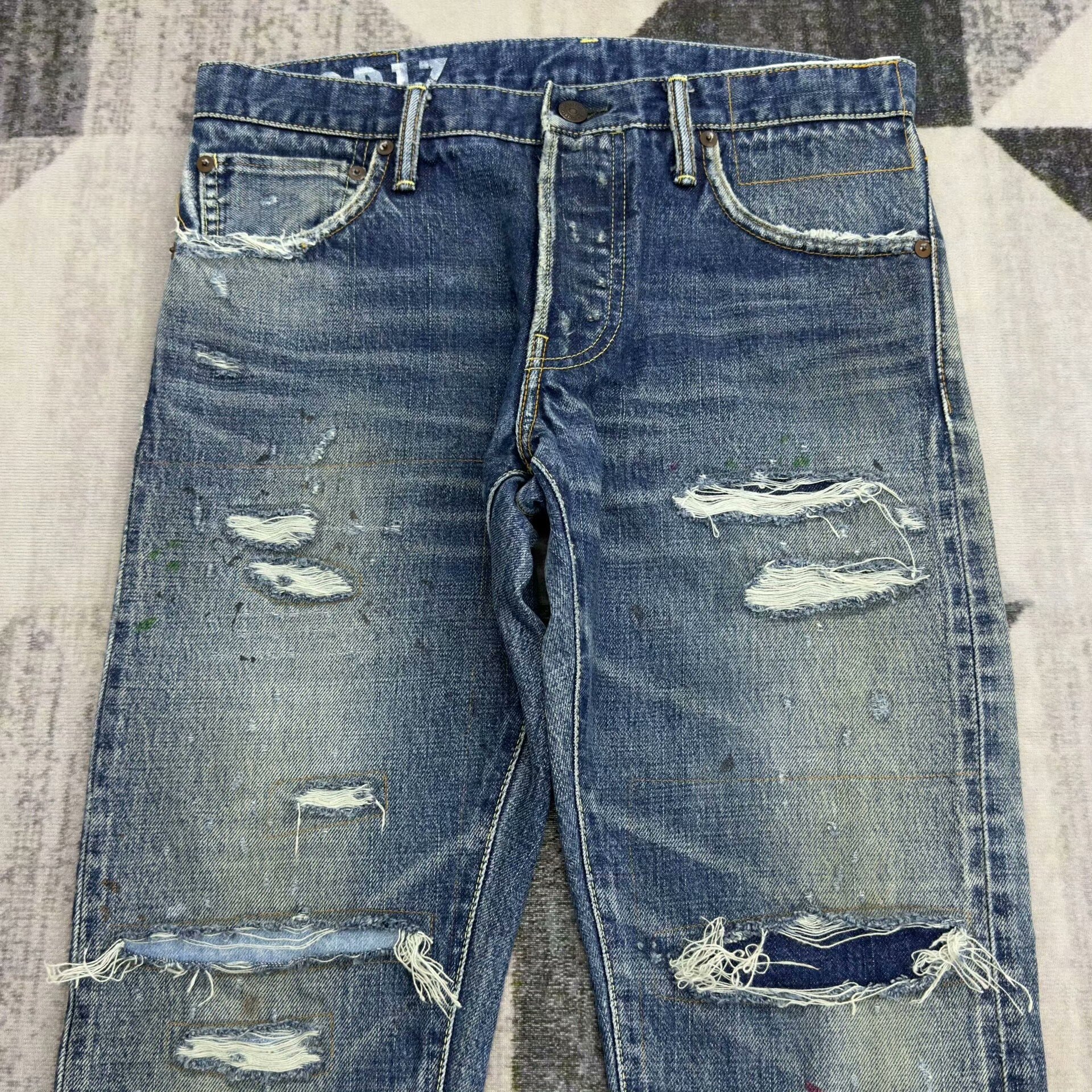 VISVIM 19AW Distressed Blue Jeans — detail