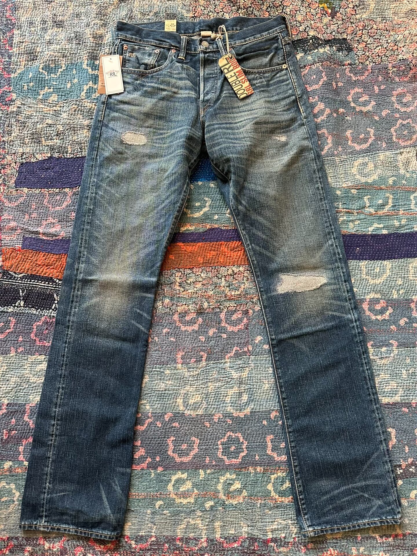 RRL Slim Boot Cut Distressed Jeans