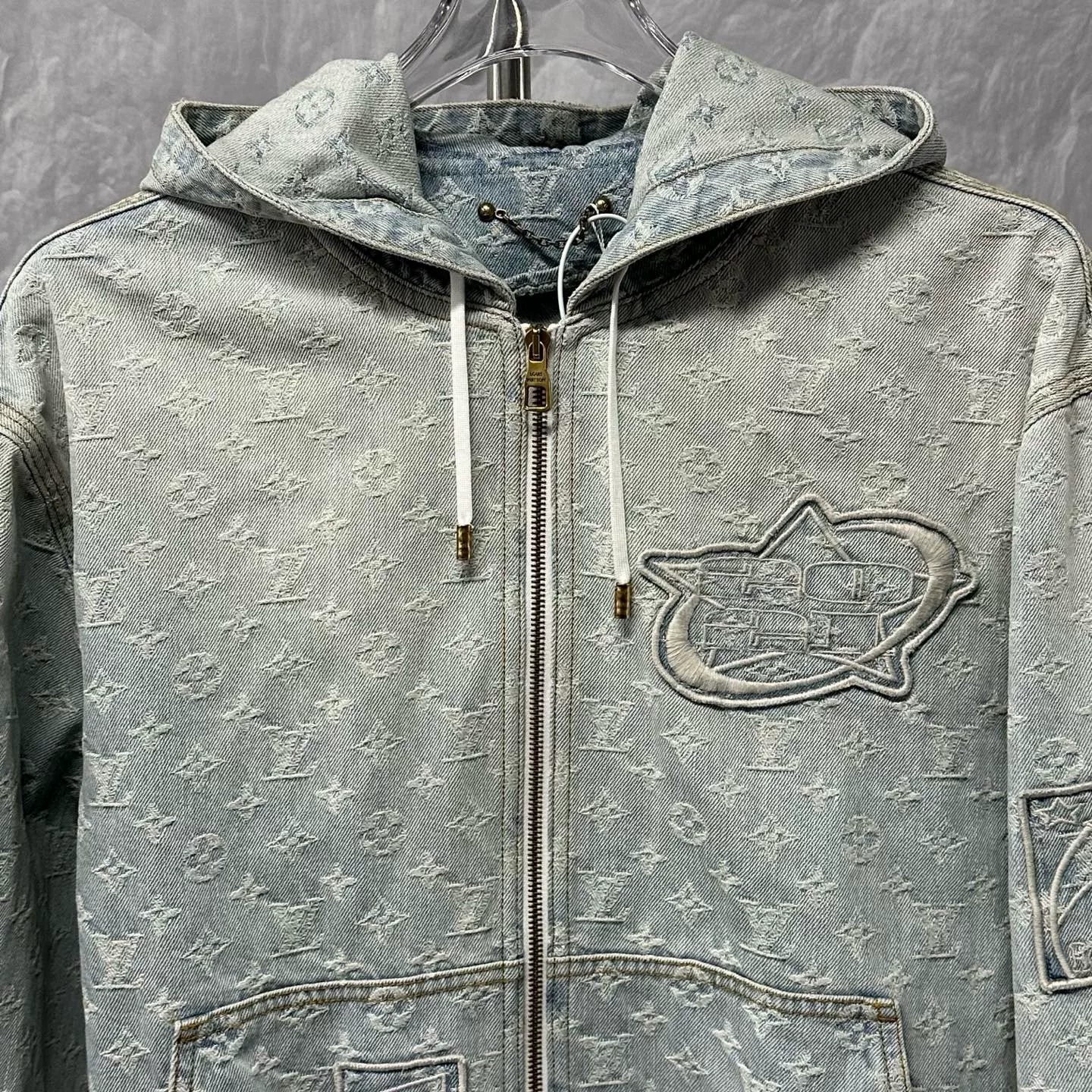 Louis Vuitton NBA Embroidered Hooded Denim Jacket — detail