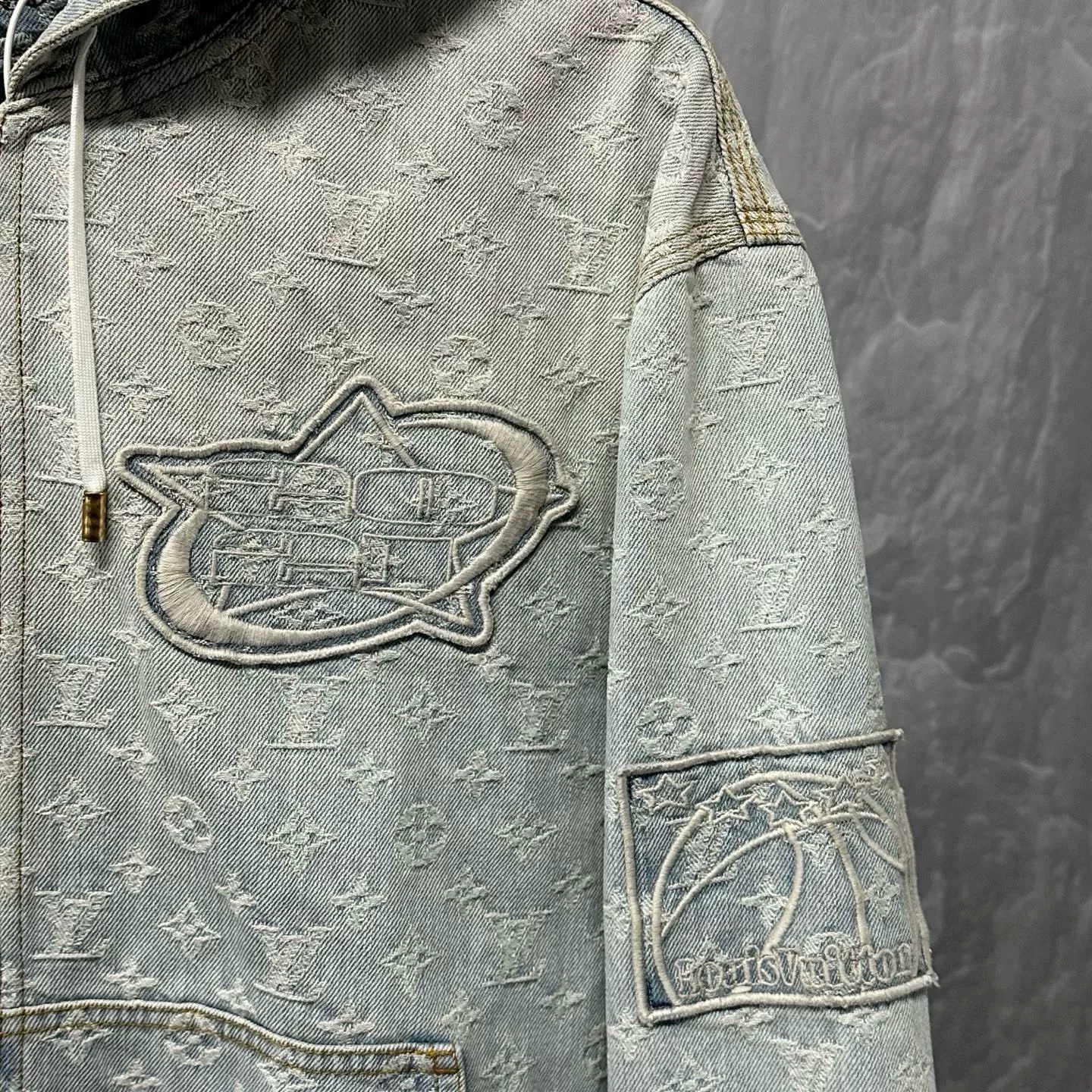 Louis Vuitton NBA Embroidered Hooded Denim Jacket — back