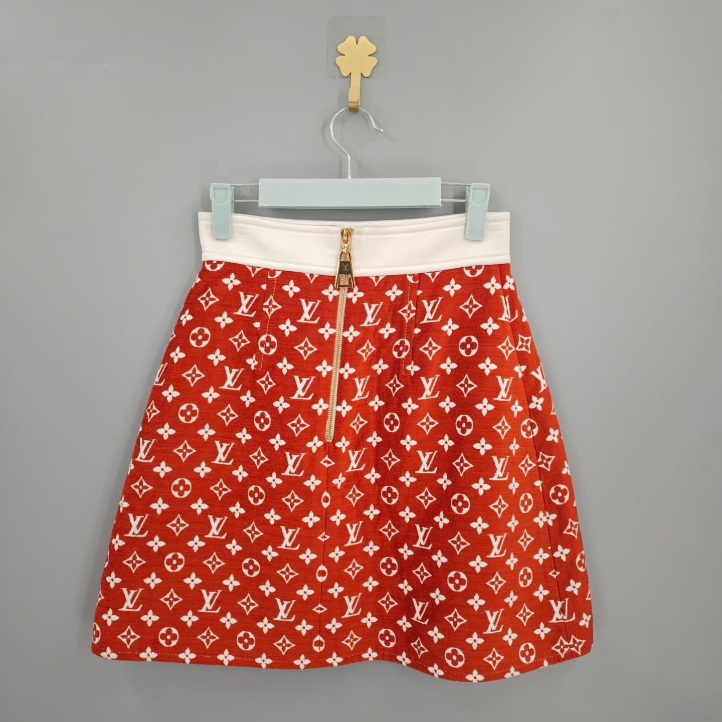 Louis Vuitton Red Monogram Print Skirt — front