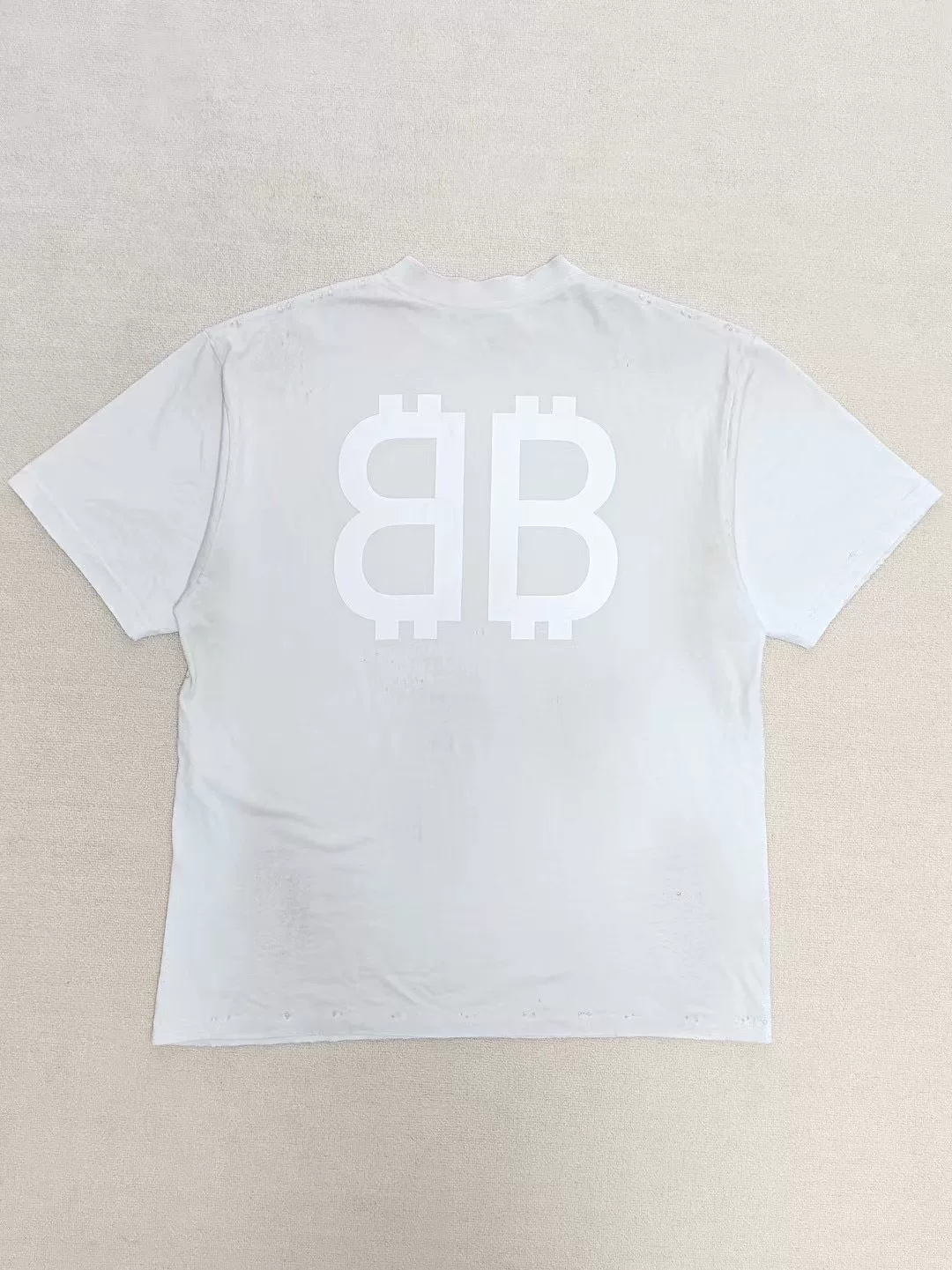 Balenciaga 23FW Mud-Dyed Bitcoin Distressed T-Shirt — detail