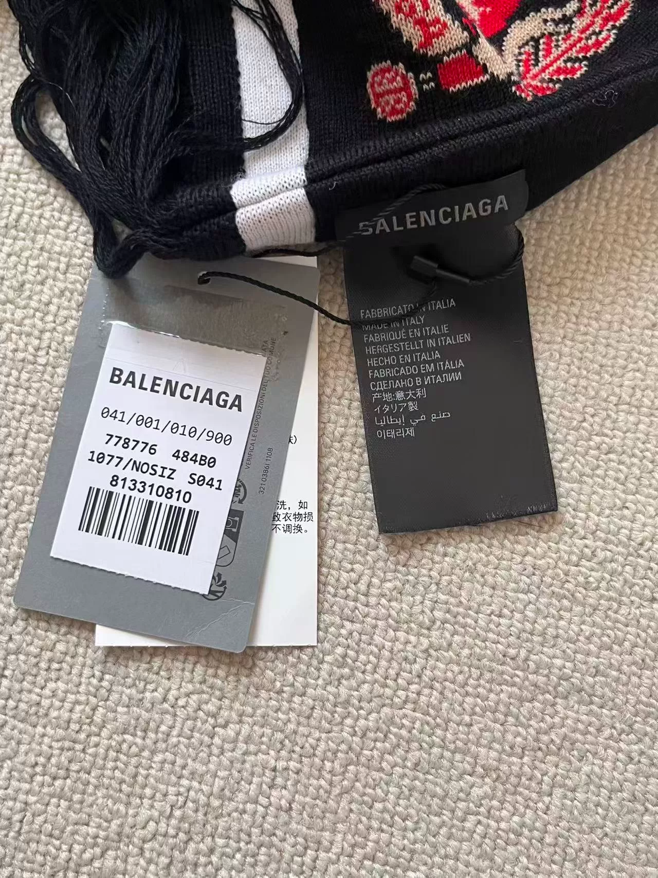 Balenciaga Black/White Scarf with Red Accents — back